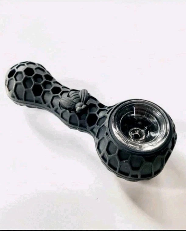 2pc Silicone Smoking Pipe 4.3″ Honeycomb Bee Tobacco Hand Pipes Glass Bowl Tool