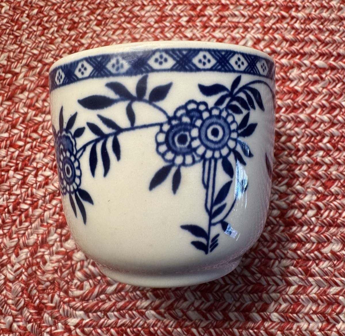 VNTG TOWN Sterling China Co Tea Custard Cup Blue White Floral Design heavy ~2.5″