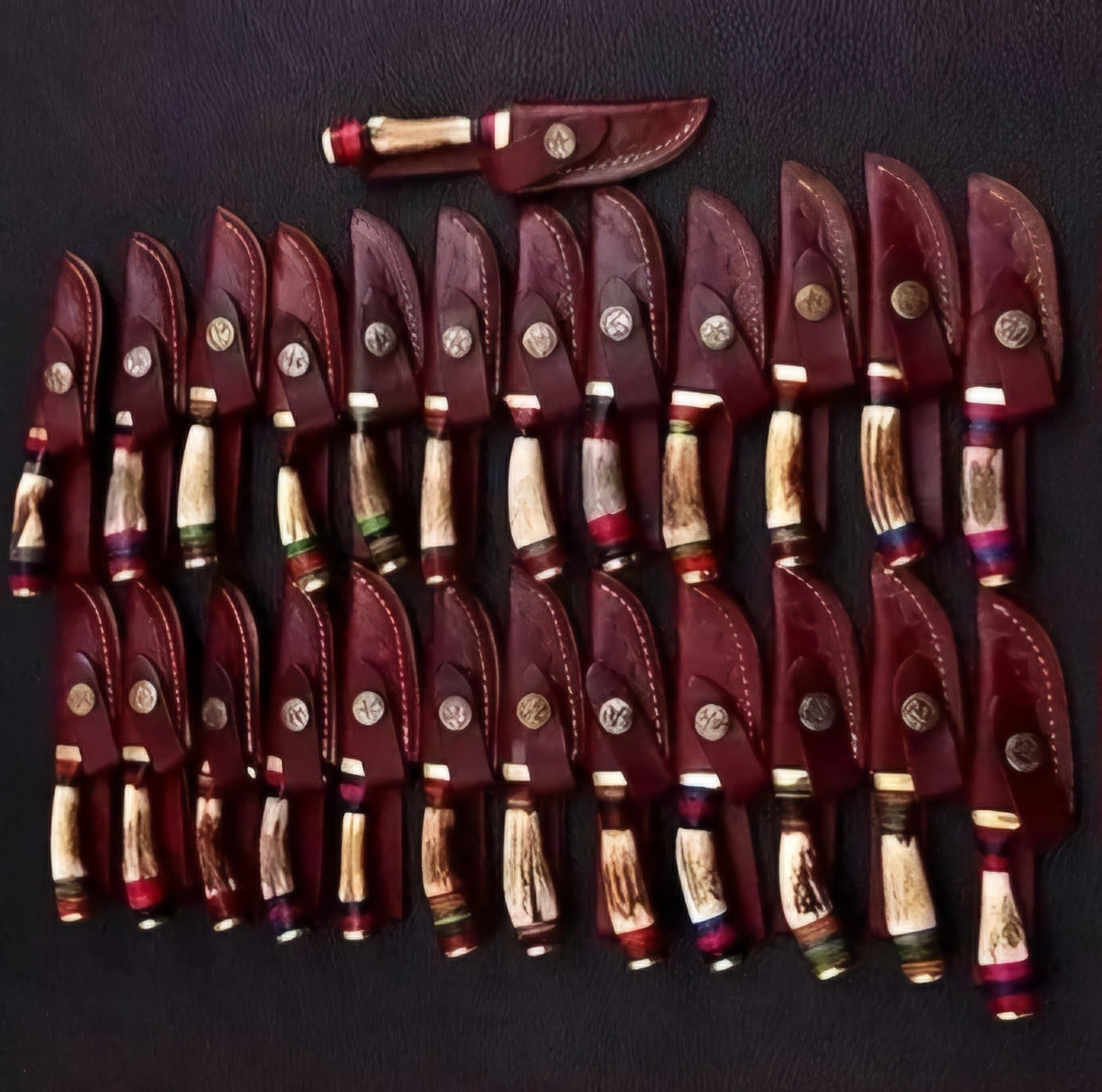 Lot of 20 Custom Handmade Damascus Steel Knives with STAG HORN Handle W Sheath