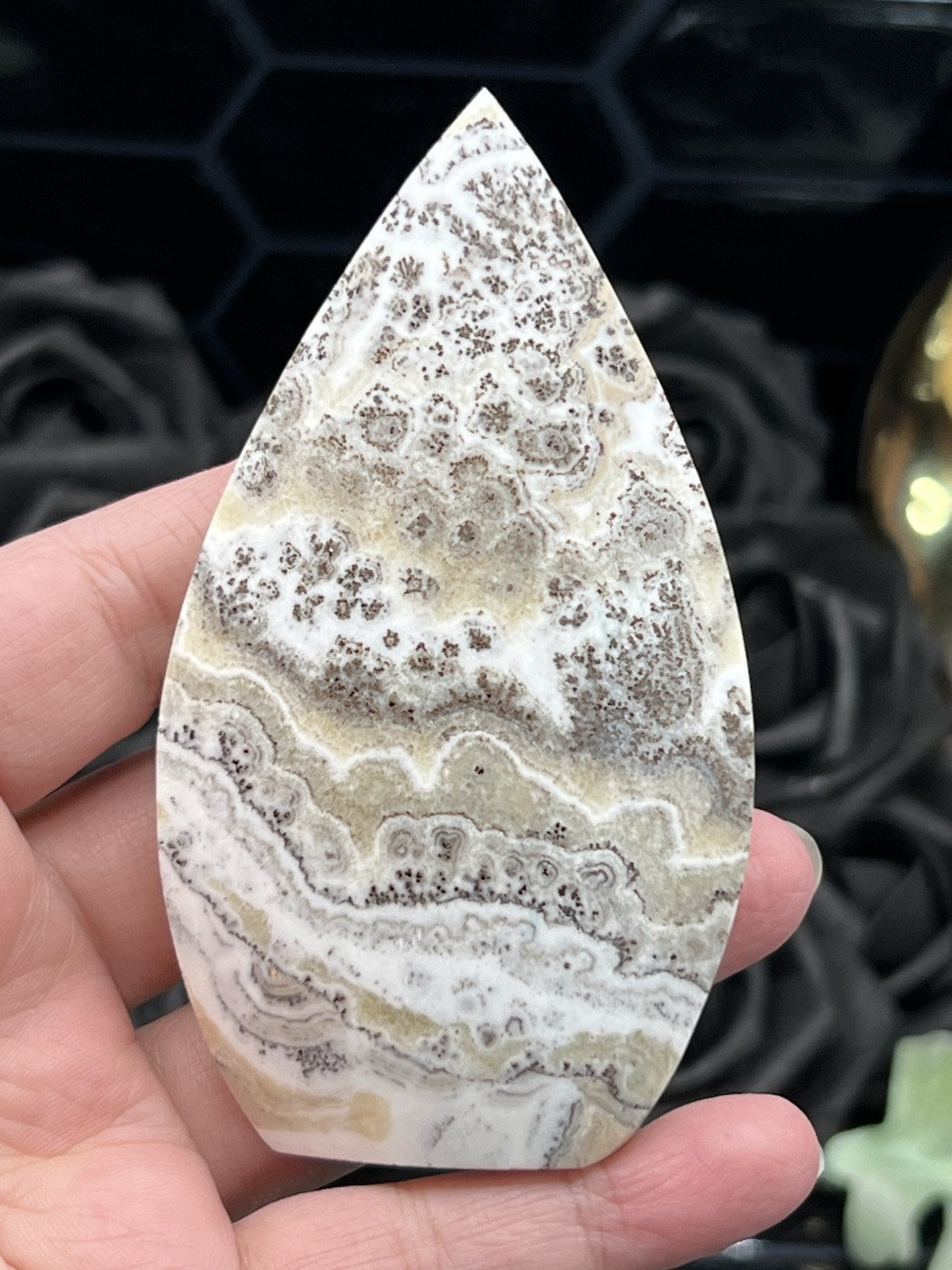 Natural Dendtric Calcite Flame Sail Tear Matte finish L@@K Free ship & Gift