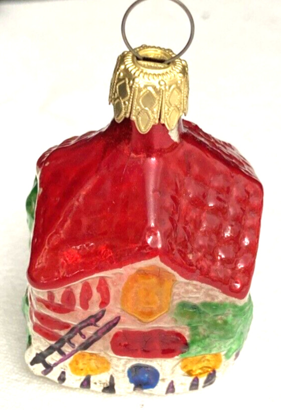 Vtg Hand Painted Glass Ornament Church House W Germany Christmas Holiday Retro