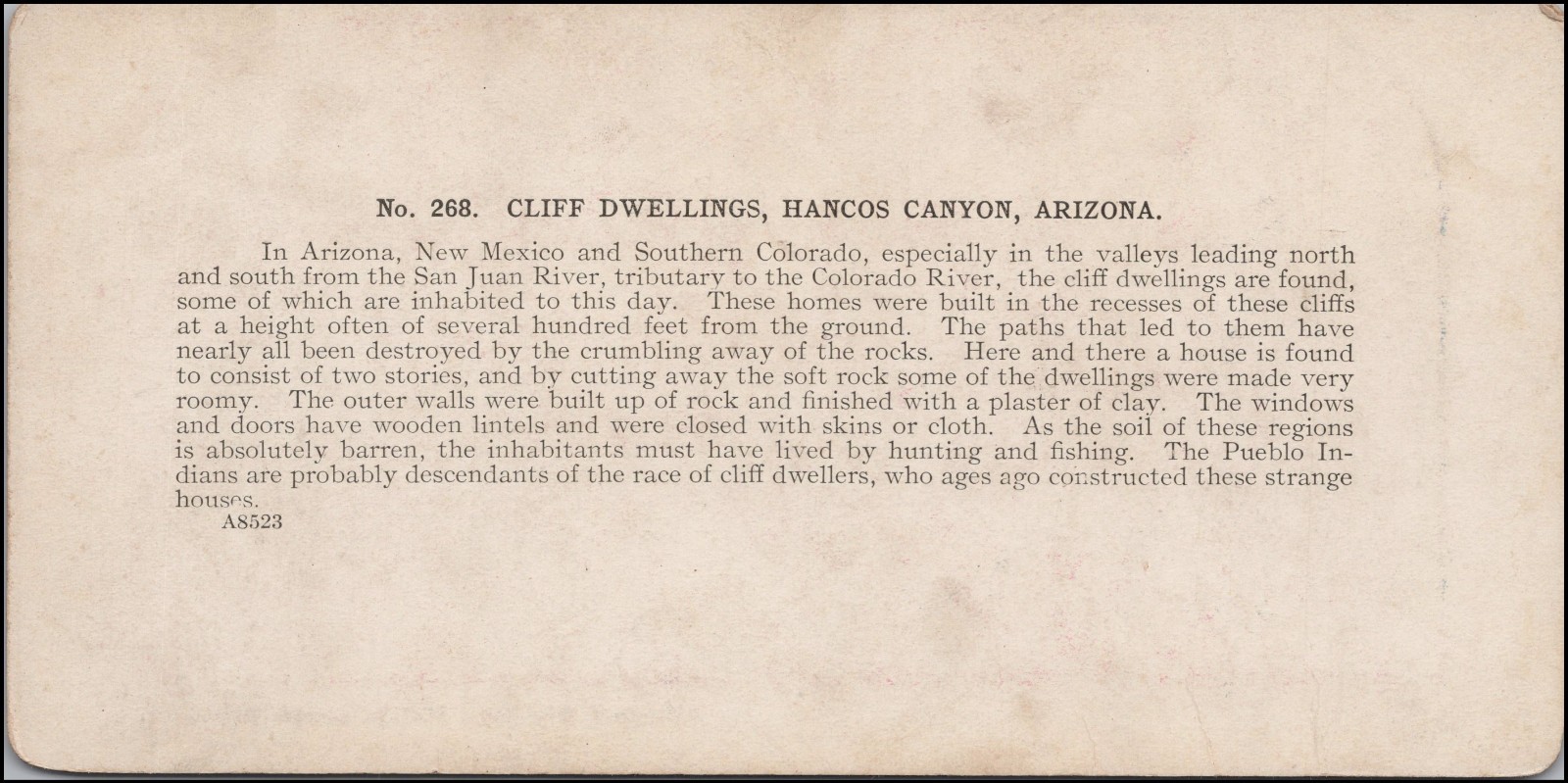 Arizona, Cliff Dwellings, Hancos Canon–Stereoview #LC37