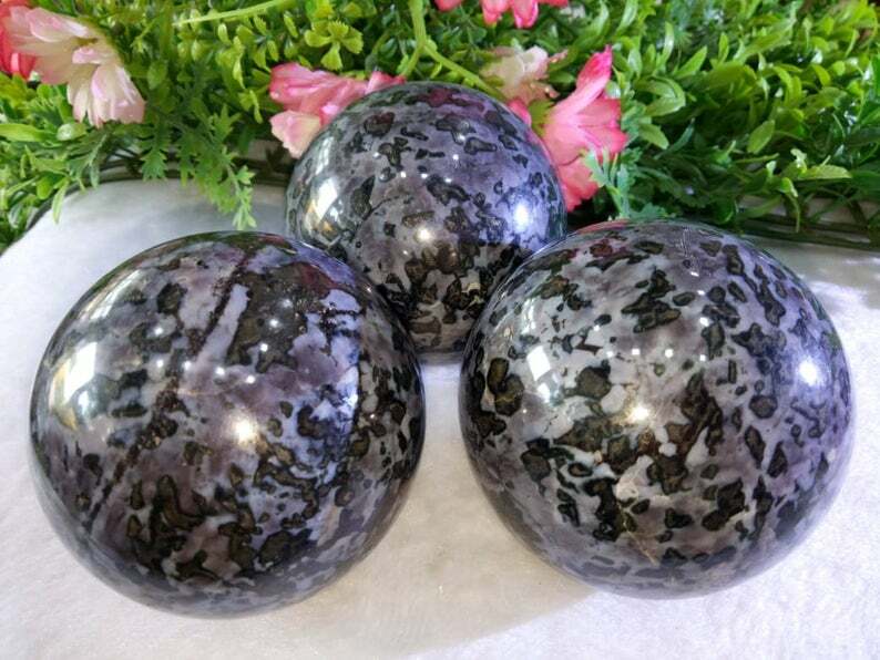 Merlinite Mystic Indigi Gabbro Sphere Ball of unique natural stone sphere energy