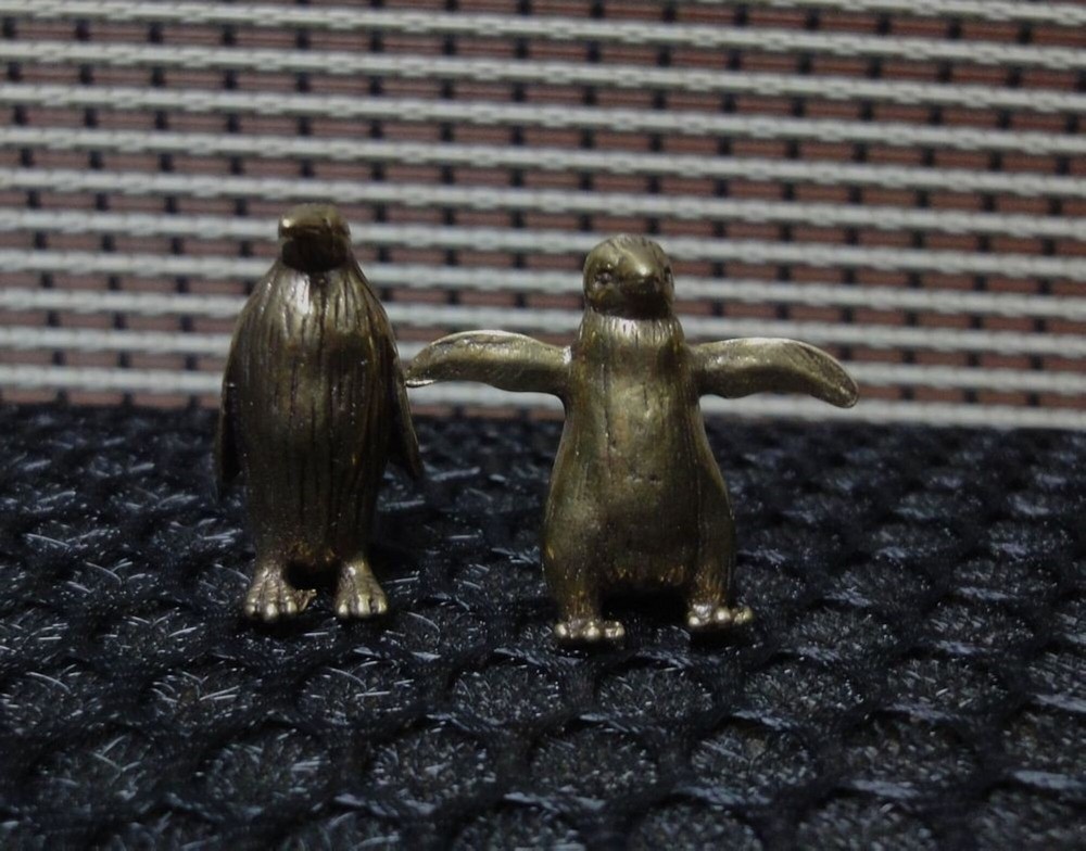 Pair of Vintage Solid Brass Little Penguins Animal Figurine Statues Sculptures