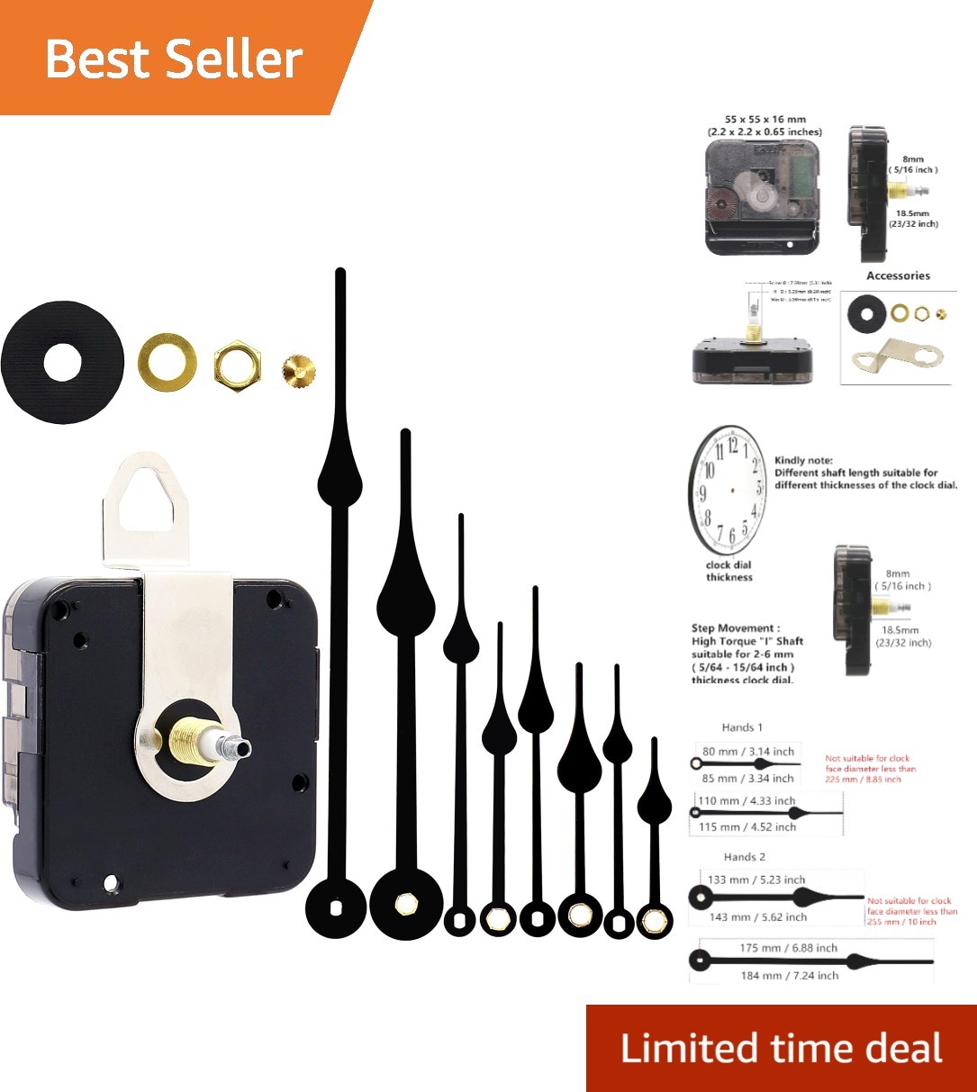 Versatile Quartz Clock Movement for DIY Projects – Includes Multiple Clock Hands