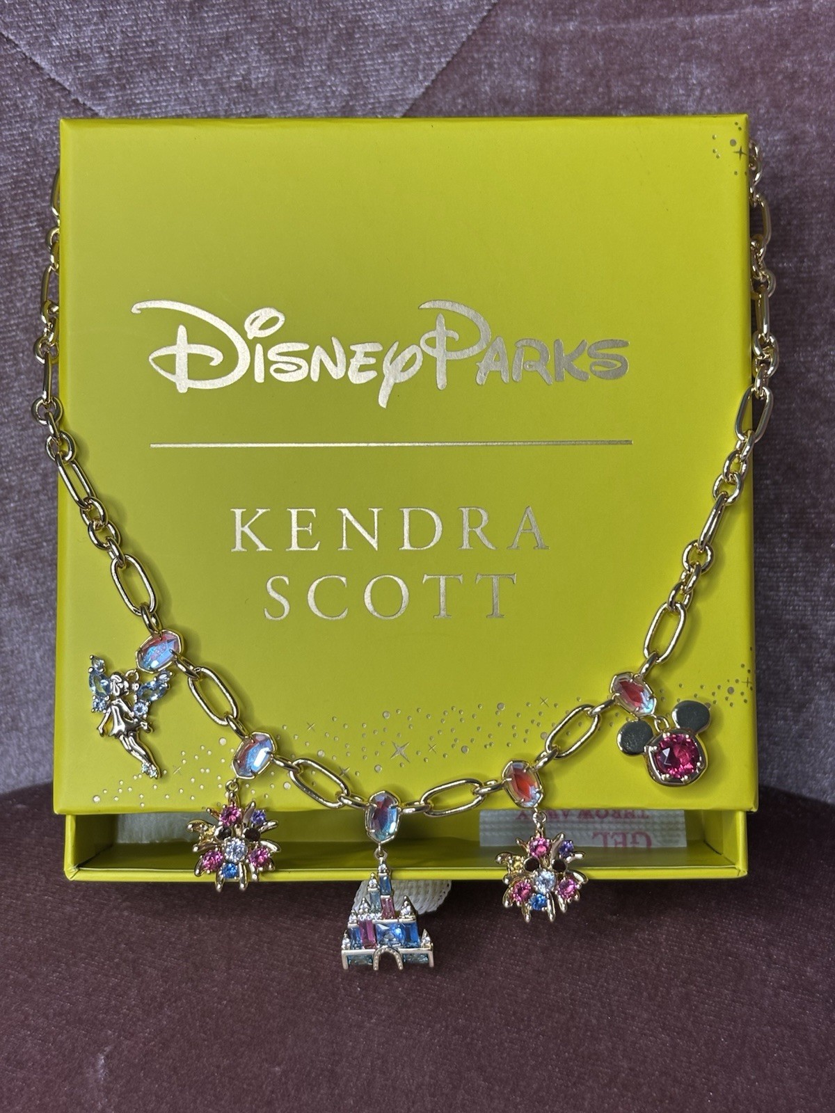 ✨RARE 2026 Disney Parks Kendra Scott Gold Castle Tink Multi-Color Charm Necklace