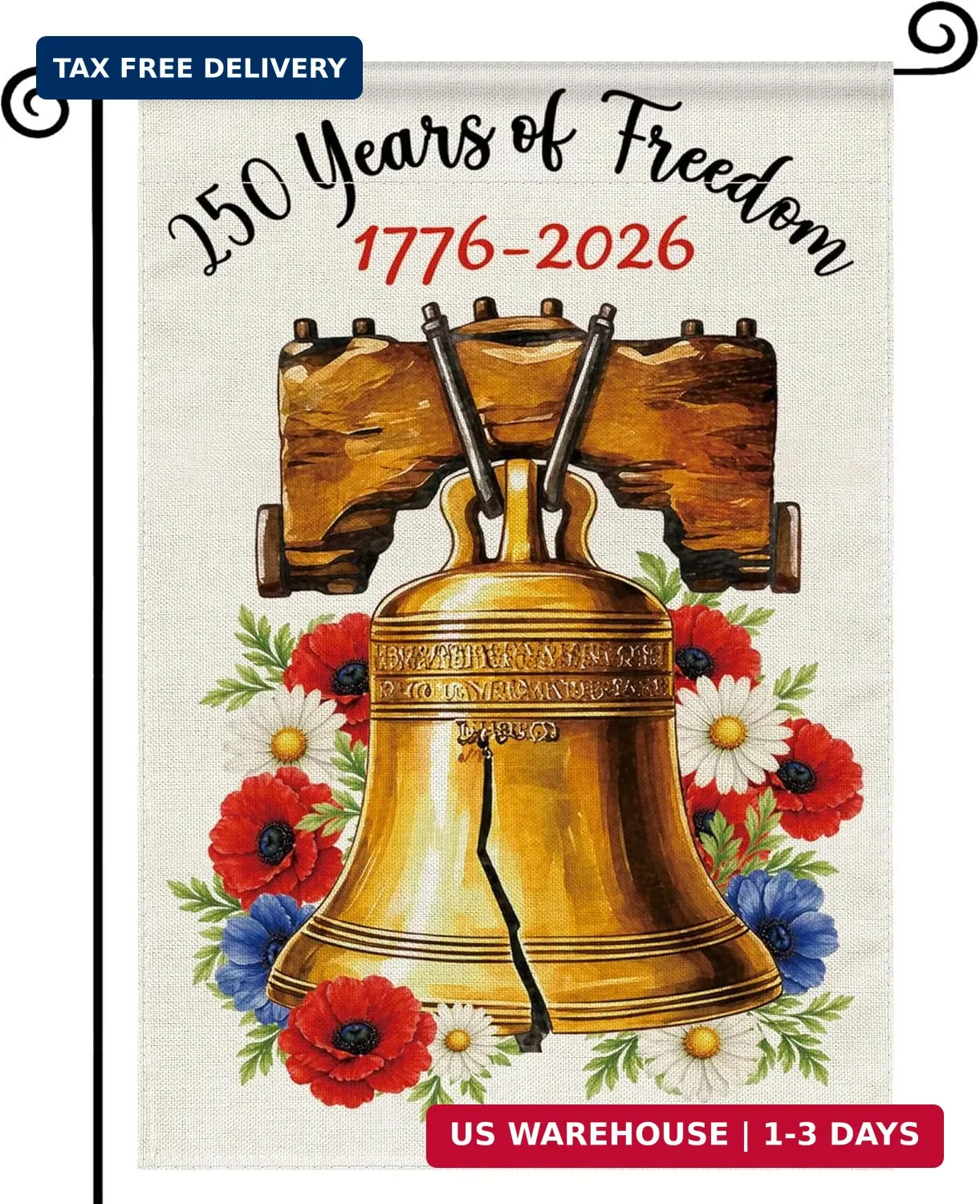 4th of July Garden Flag, 250 Anniversary USA Flag Patriotic Bless America Memori