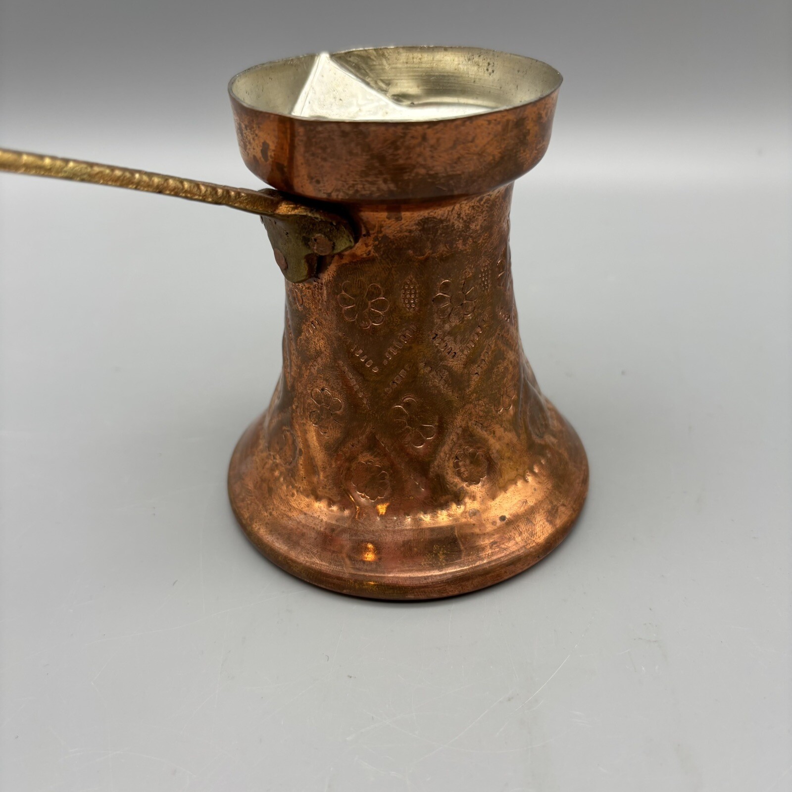 Antique Copper Coffee Pot Decorated Handle Turkish Coffee
