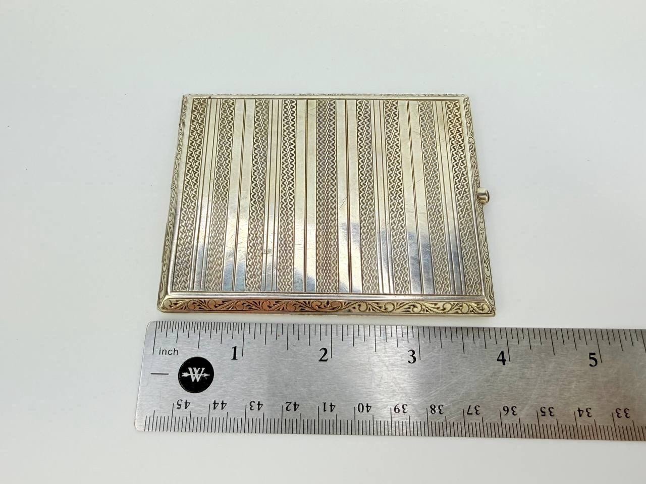 1930s Art Deco Czech 900 Solid Silver Cigarette Case w/ Amethyst Button Vintage