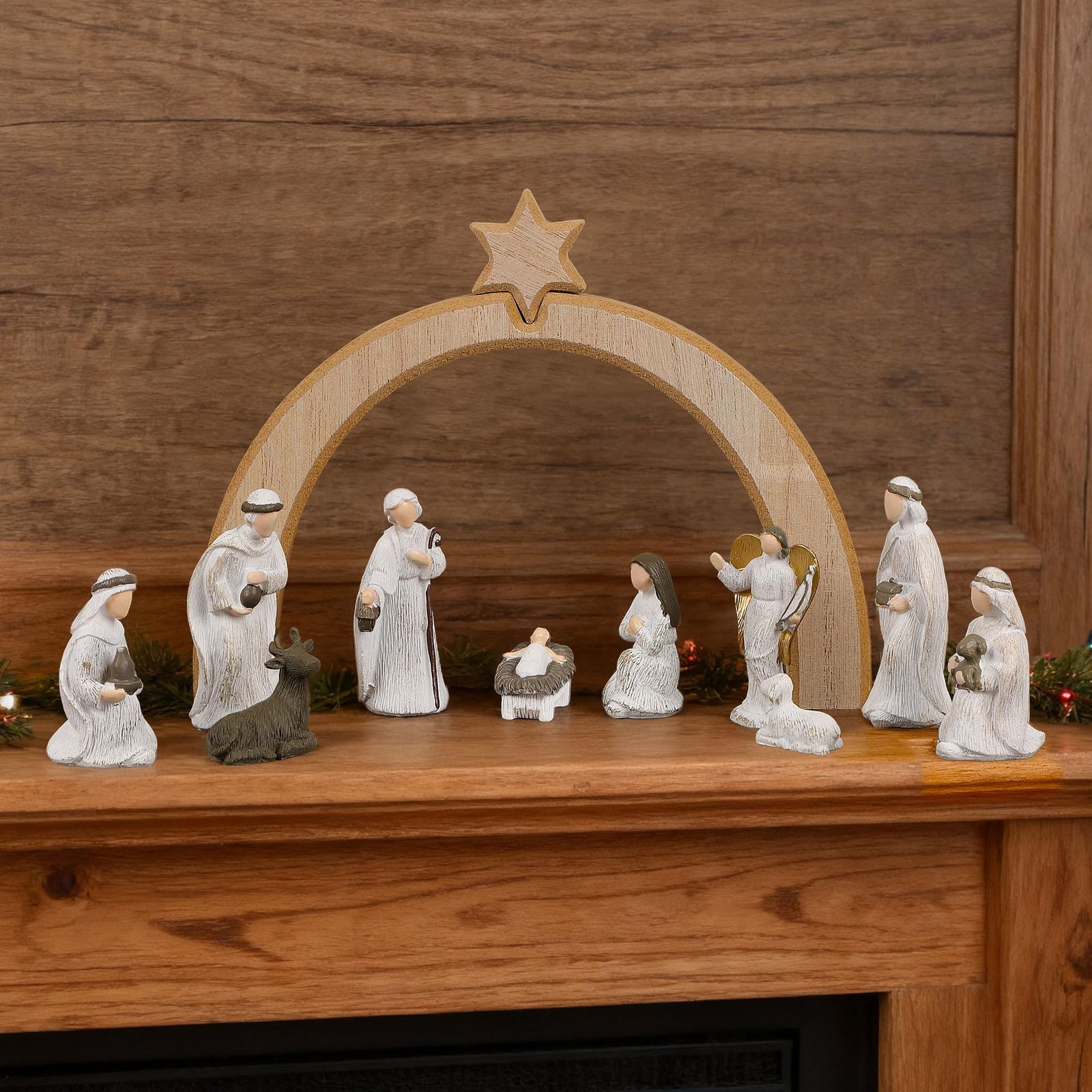 11 Pcs Christmas Scene Nativity Set, Holy Family Scene with Wooden Arched Sta…