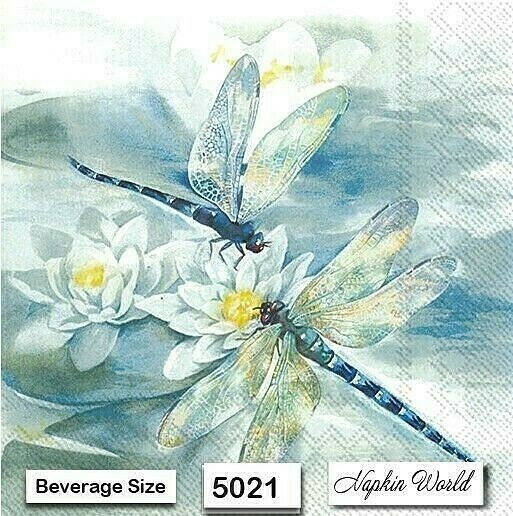 (5021) TWO Paper BEVERAGE / COCKTAIL Decoupage Art Craft Napkins – DRAGONFLY