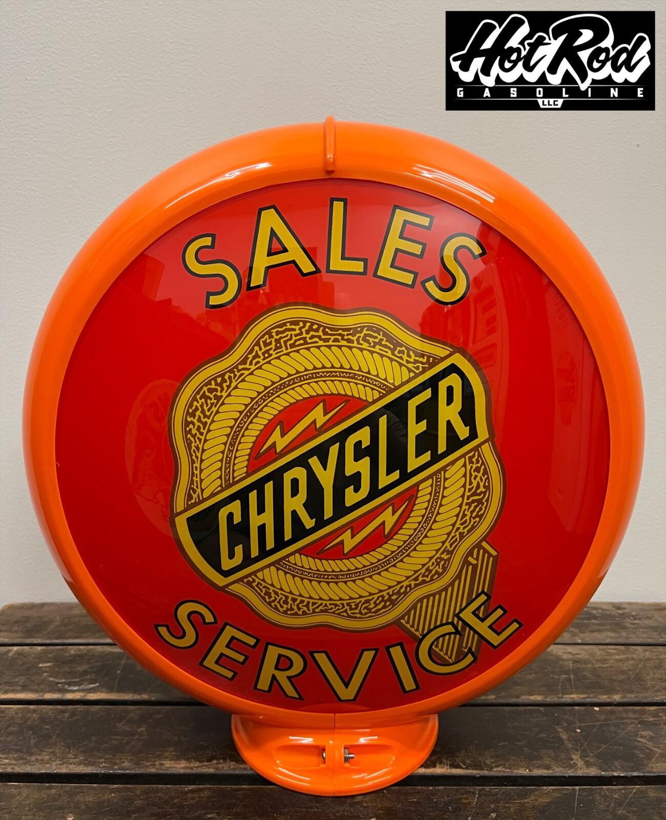 CHRYSLER Sales Service Reproduction 13.5″ Gas Pump Globe – (Orange Body)