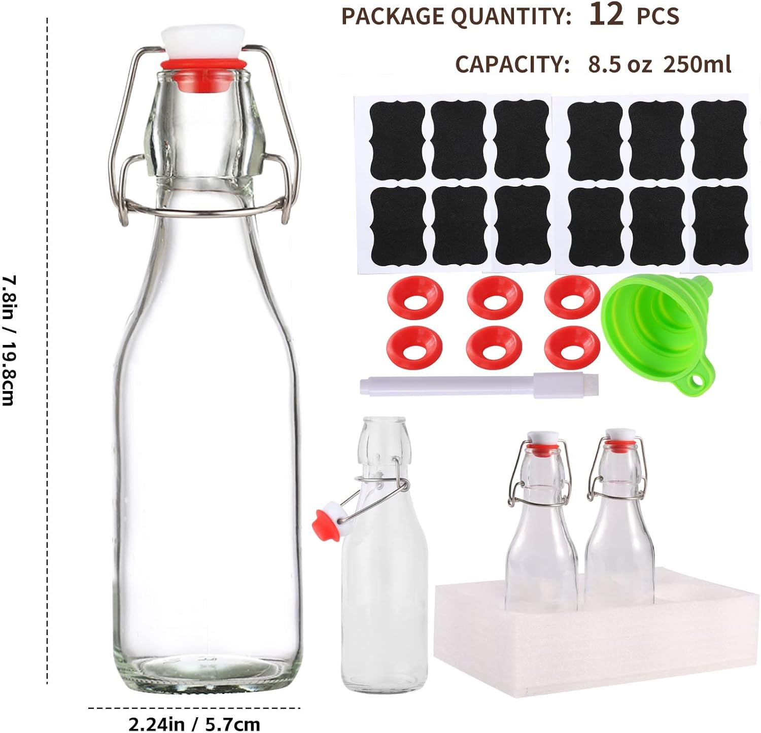 12 Pack 8.5oz Flip Top Glass Bottles,8.5oz swing top Clear glass beer bottle
