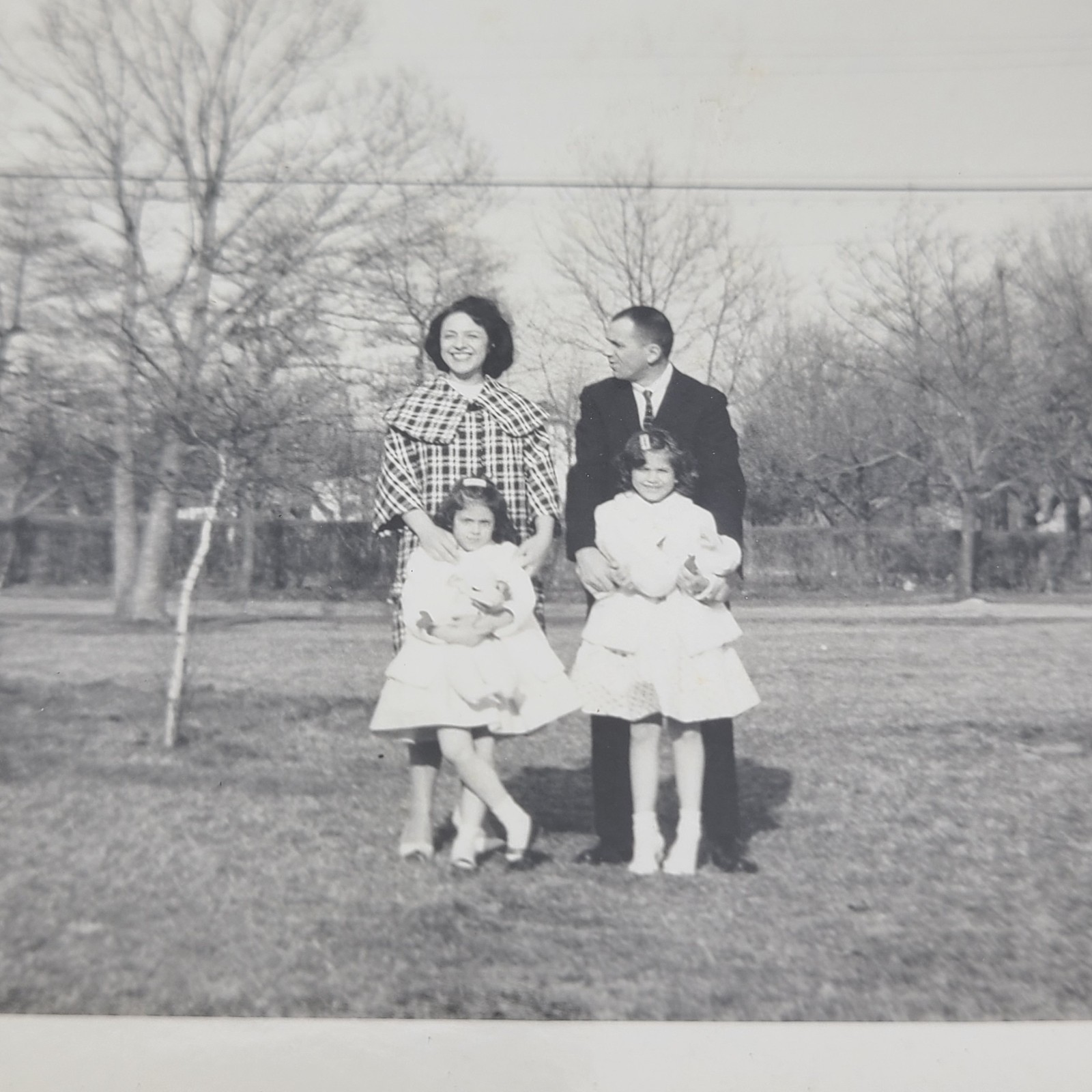 Couple Man Woman Girls Easter Fashion Family Snapshot 1950s Vintage Photo