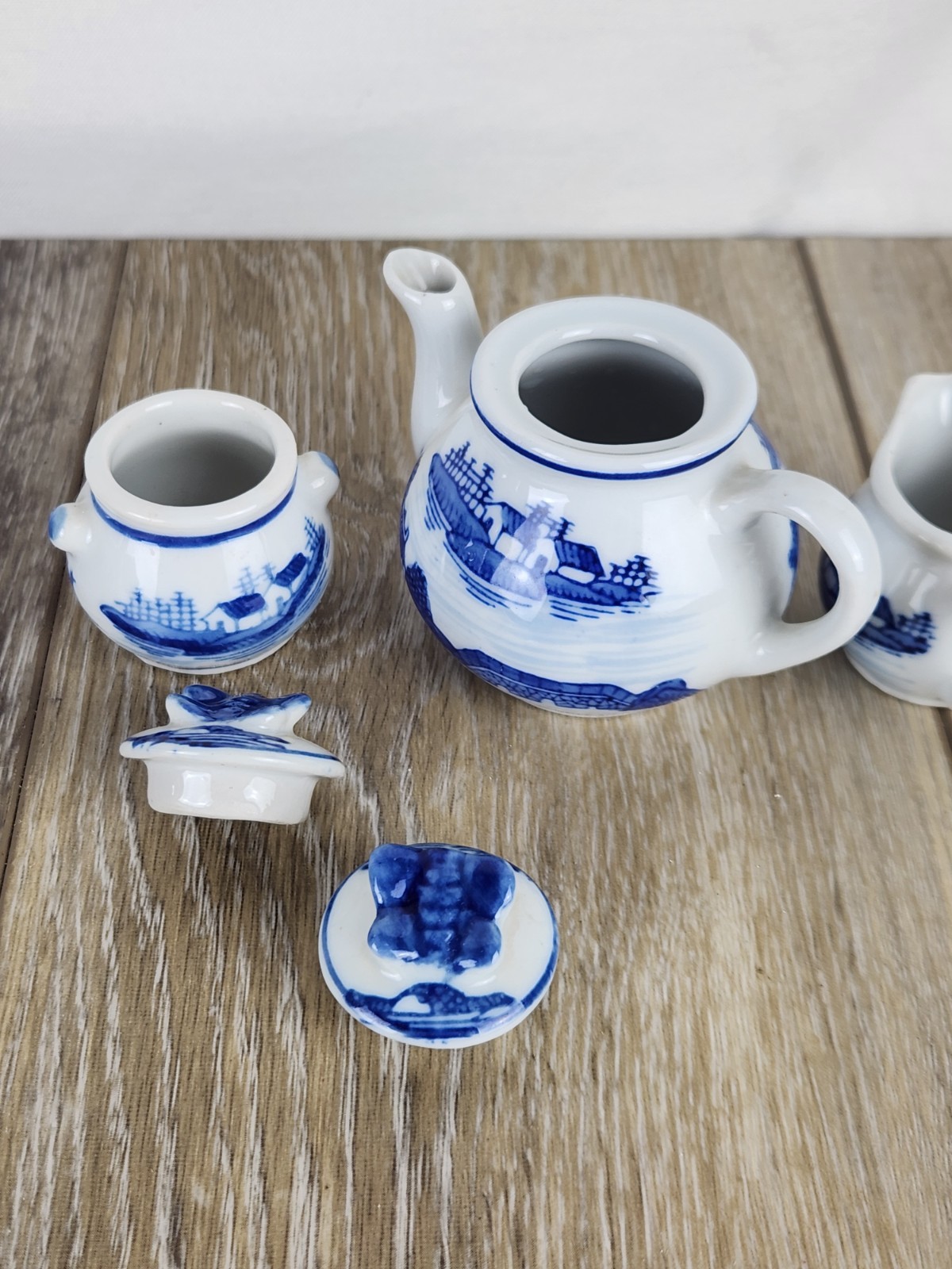 Vintage Mini Chinese Blue Canton Tea Set Blue White Chinoiserie Child’s Tea Set