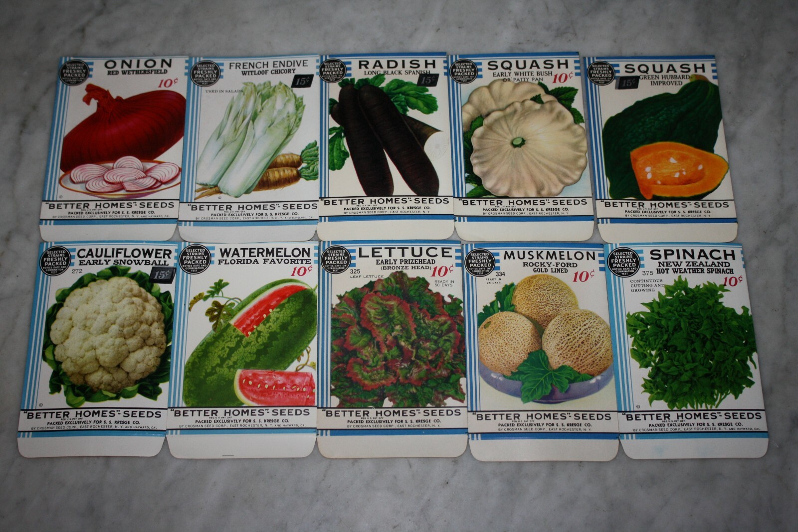10 Vintage 1934 „Better Homes“ Fruit Vegetable Seed Packets Crosman Seed Co. NOS