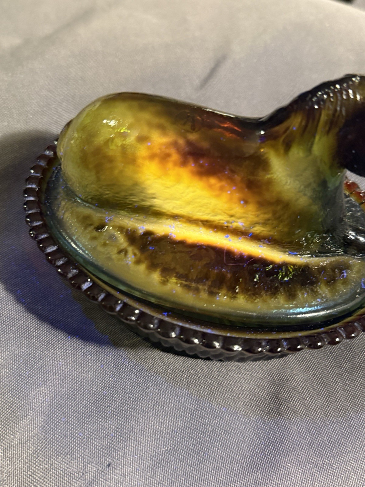 Vintage Rubina Nesting Horse on Nest Iridescent Multi Color Carnival Art Glass