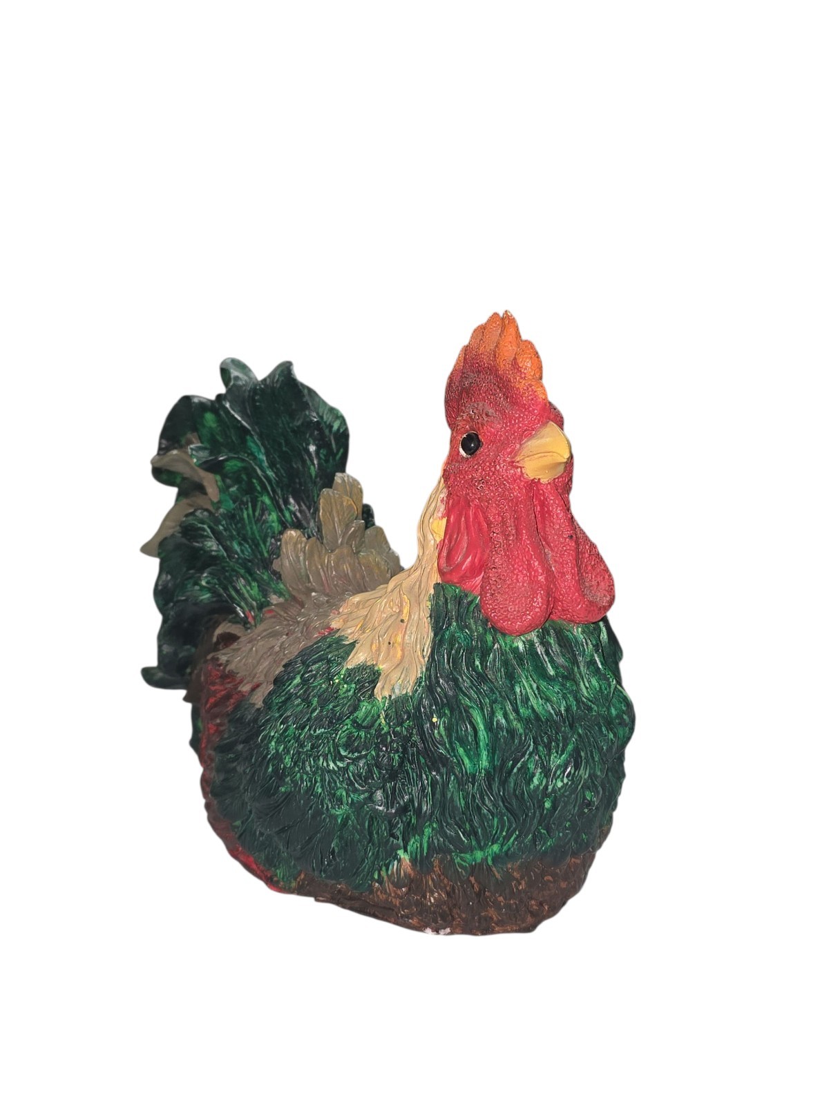 Vintage ABC Distributing Sitting Rooster 9.5x5x7.5 Green Red Beige Gold