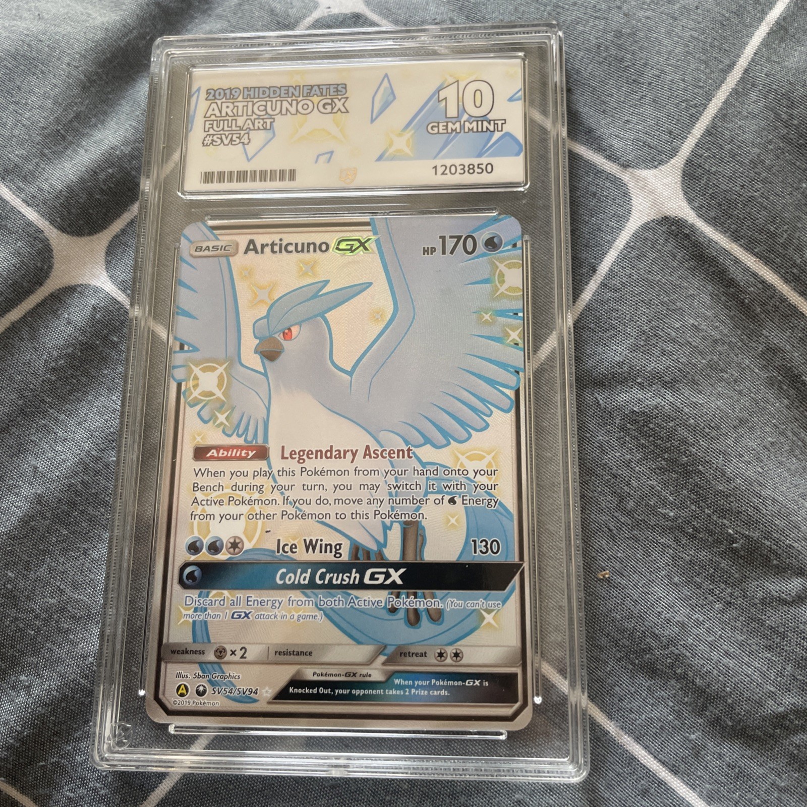Articuno GX SV54/SV94 Full Art Hidden Fates Pokémon Card Ace 10 Graded Gem Mint