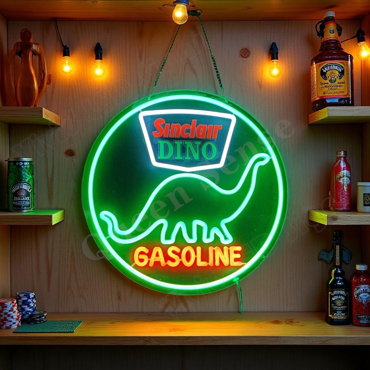16″x16″ Sinclair Dino Gasoline Gas Oil LED Neon Sign With Dimmer USB Powered