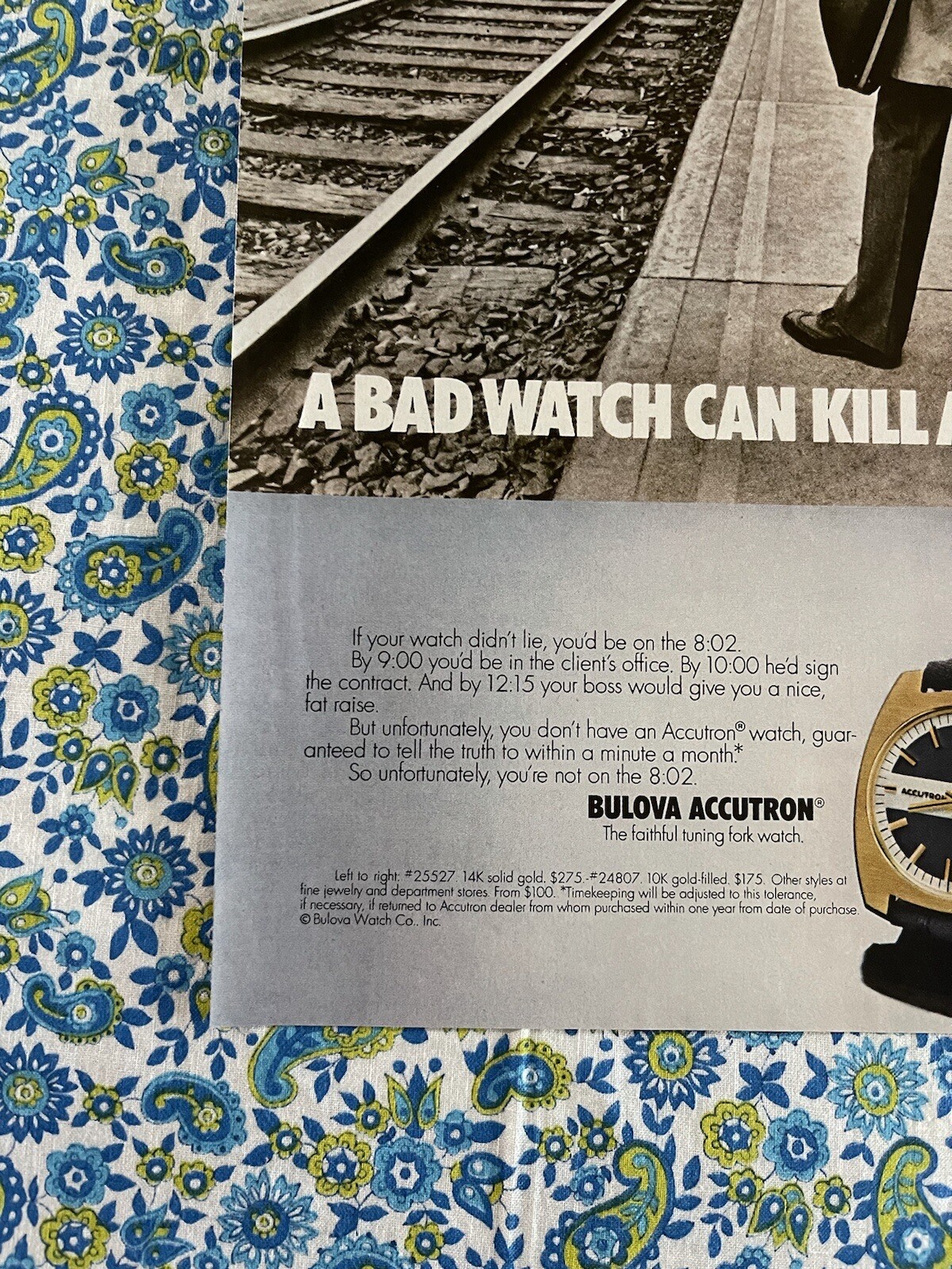 Vintage 1973 Bulova Accutron Print Ad Man Train A Bad Watch Can Kill A Good Day