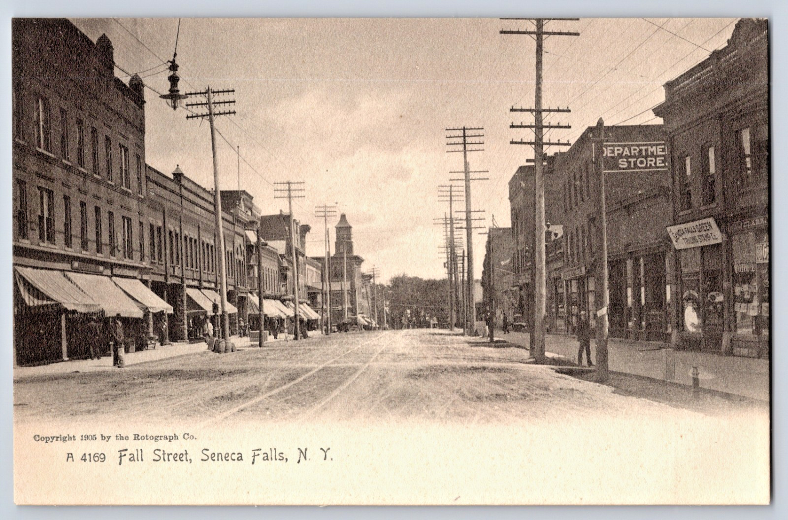 Seneca Falls NY People On Fall Street, Signs, c1905 Rotograph Co Unused Postcard