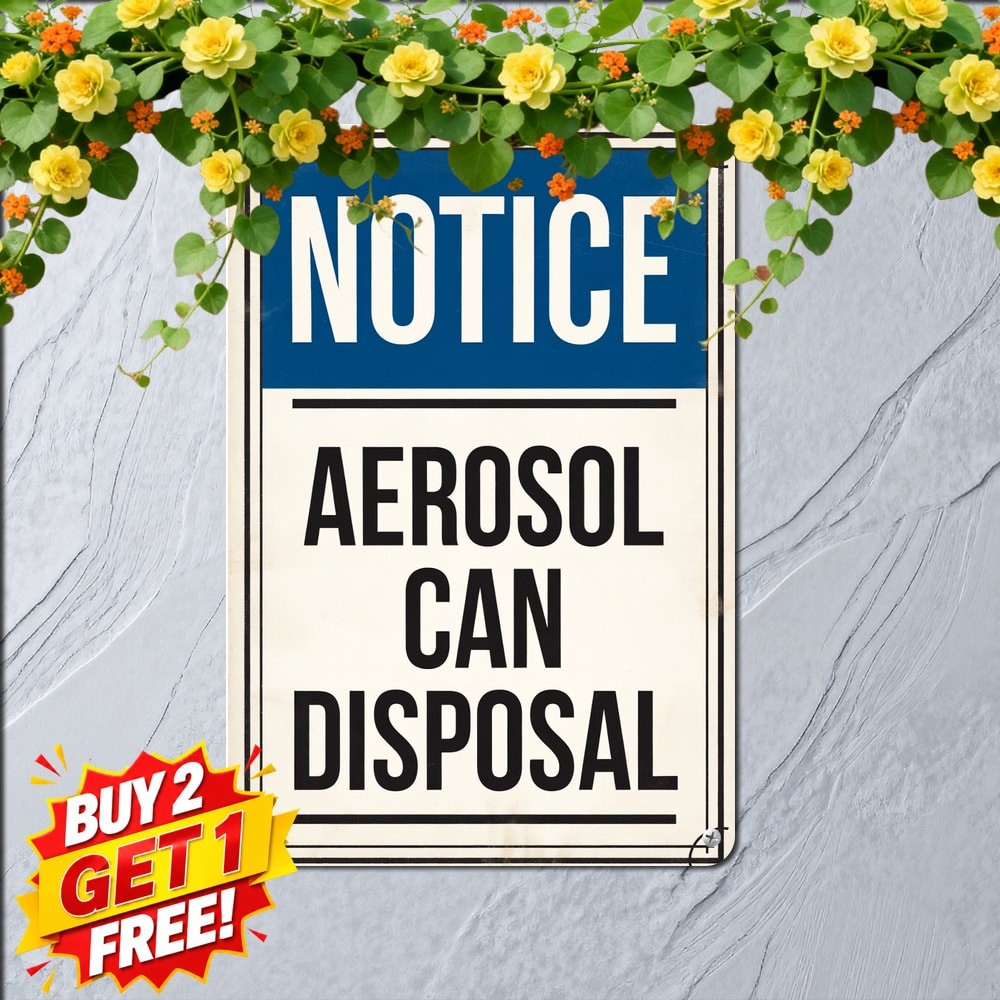 Notice Aerosol Can Disposal Instructions Industrial Warning Metal Sign