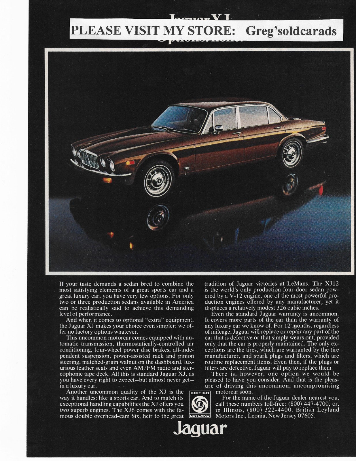 Original 1977 Jaguar XJ 6, XJ12 vintage print ad: „Options. none.“