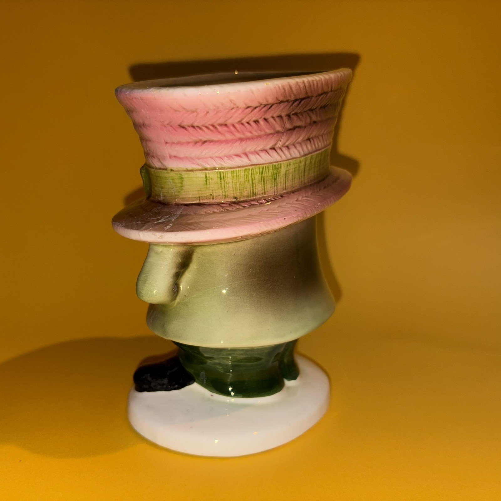 Vtg Ceramic Planter For The Man Who Keeps Everything Under His Hat Top Figurine