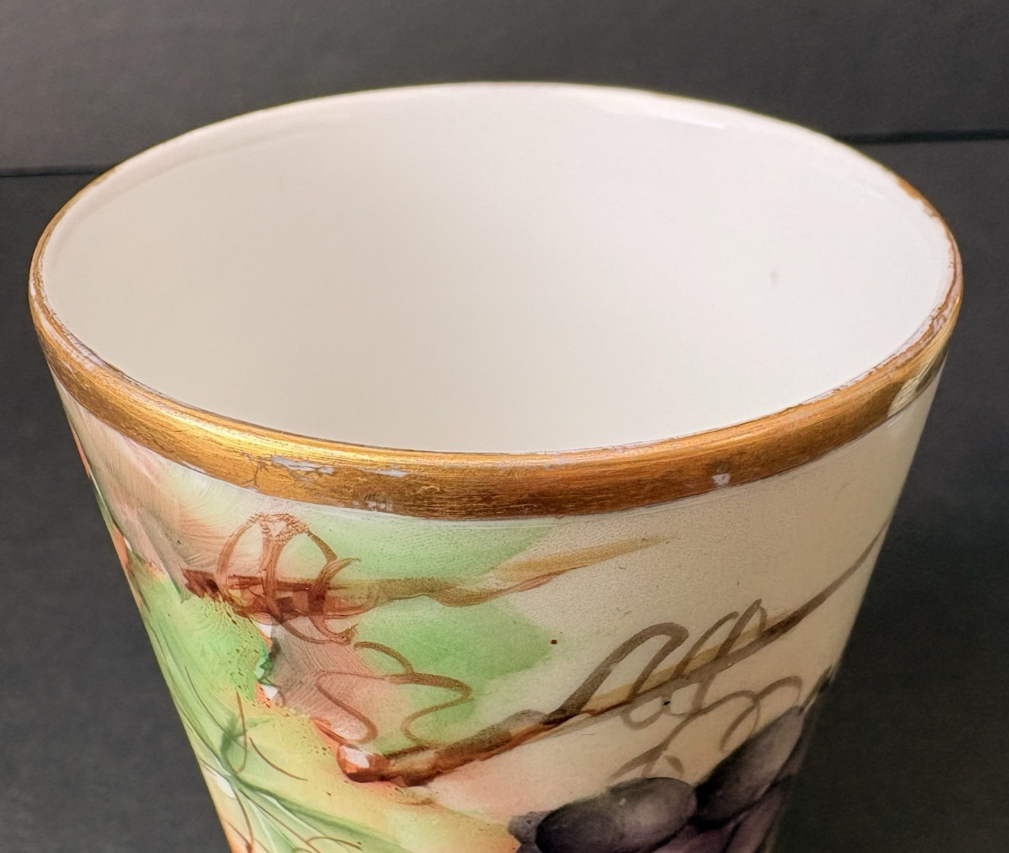 WG & Co Limoges France Set of 5 Mugs Hand Painted Cup 8 oz Grapes Vintage