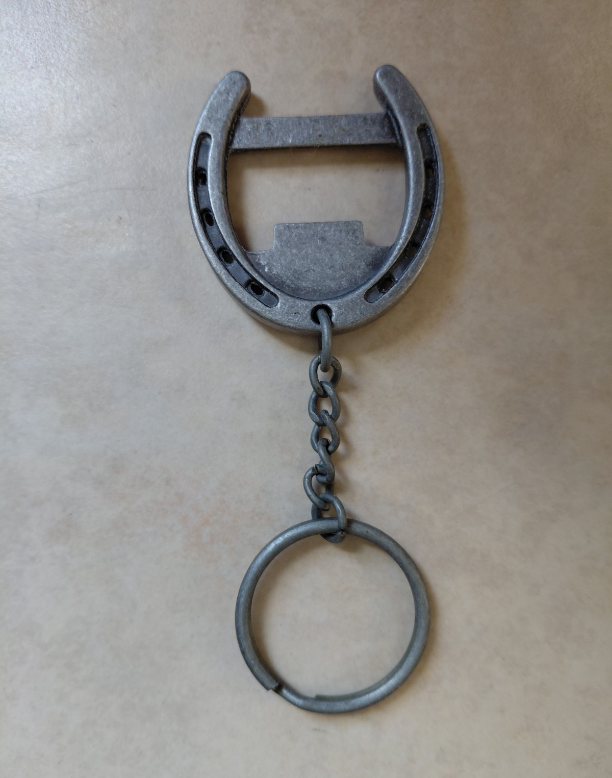 Silver Tone Metal Horseshoe Keychain Key Ring Bottle Opener Modern 1970-Now