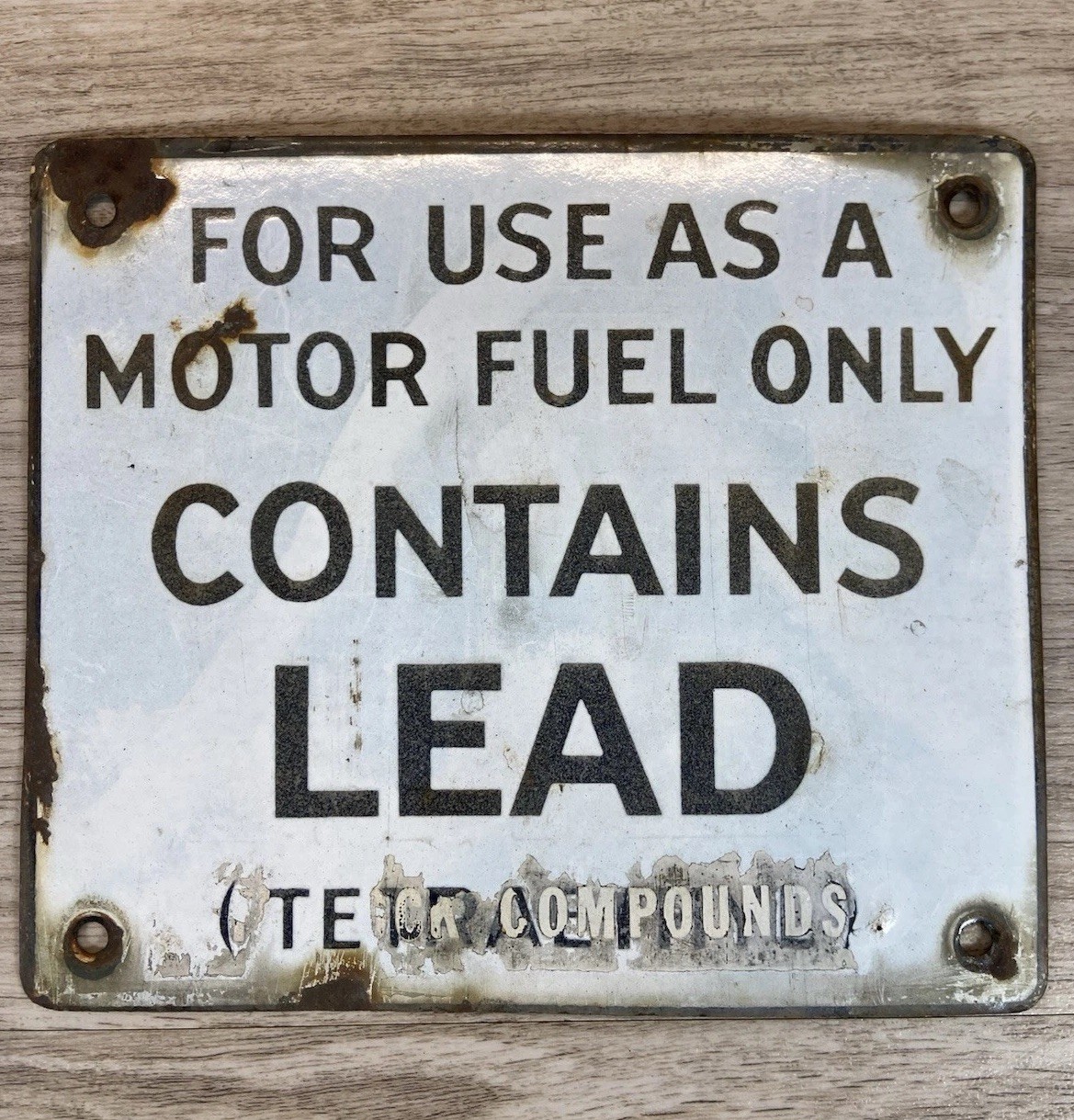 Vintage Metal Gasoline Warning Sign For Use As A Motor Fuel Only Contains Lead