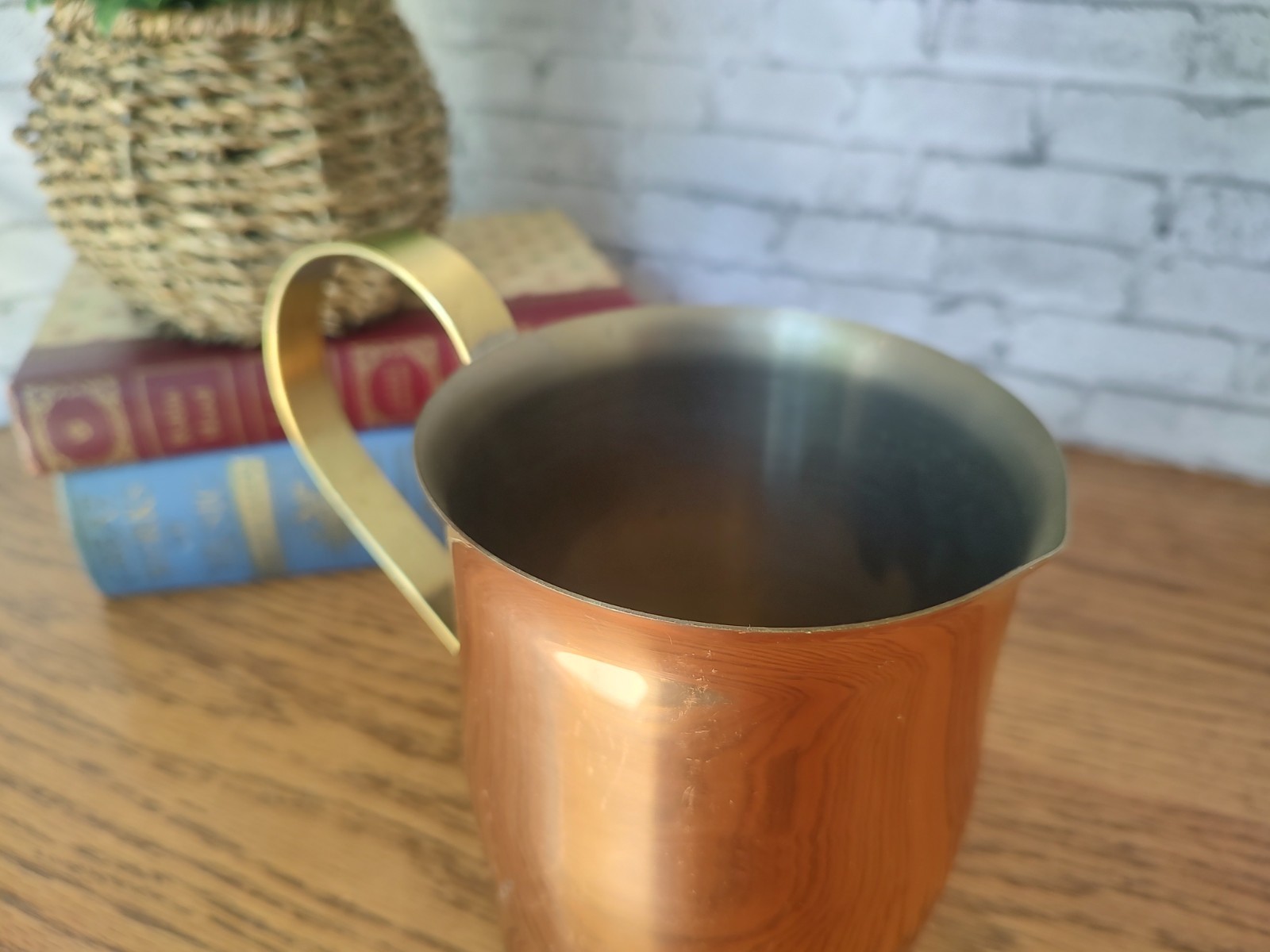 Vintage CopperCraft Guild Handmade Pitcher Brass Handle 5.5″ Tall Decorative USA