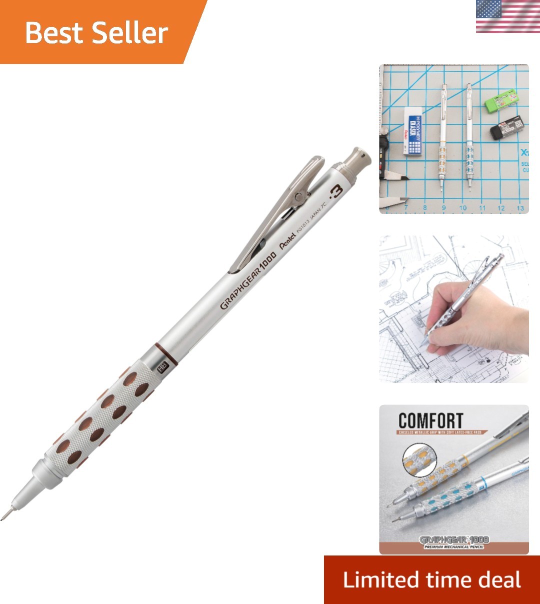 GraphGear 1000 0.3mm Automatic Drafting Pencil – Precision & Comfort in Black