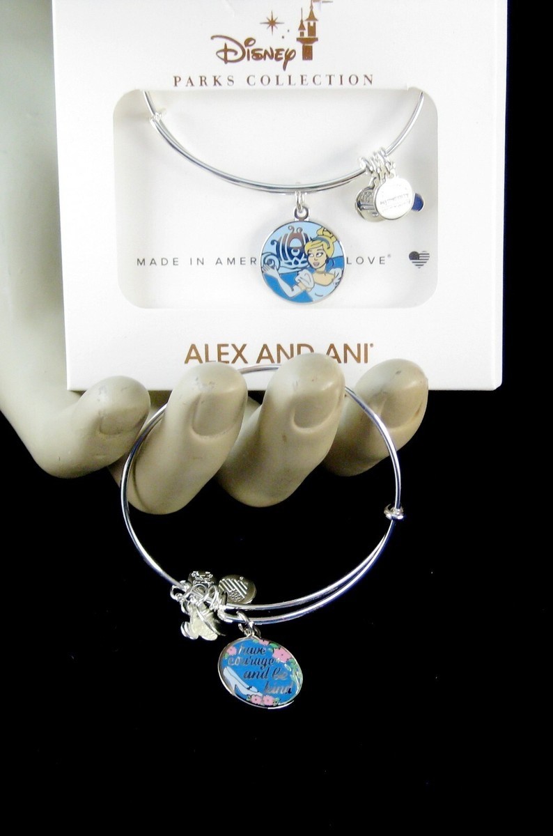Cinderella HAVE COURAGE & BE KIND Disney Alex Ani Bracelet 2 Sided Coach Silver