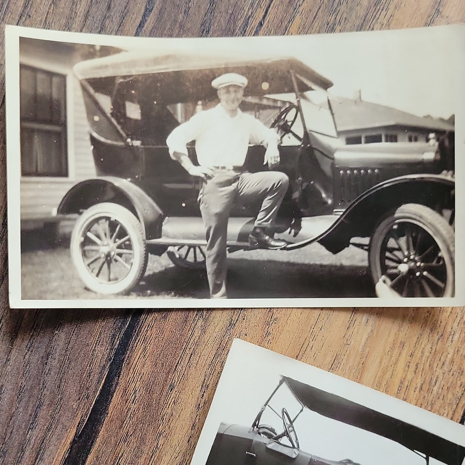 2 Vintage Original B&W Photos People Posing w/ Antique Automobile 1920