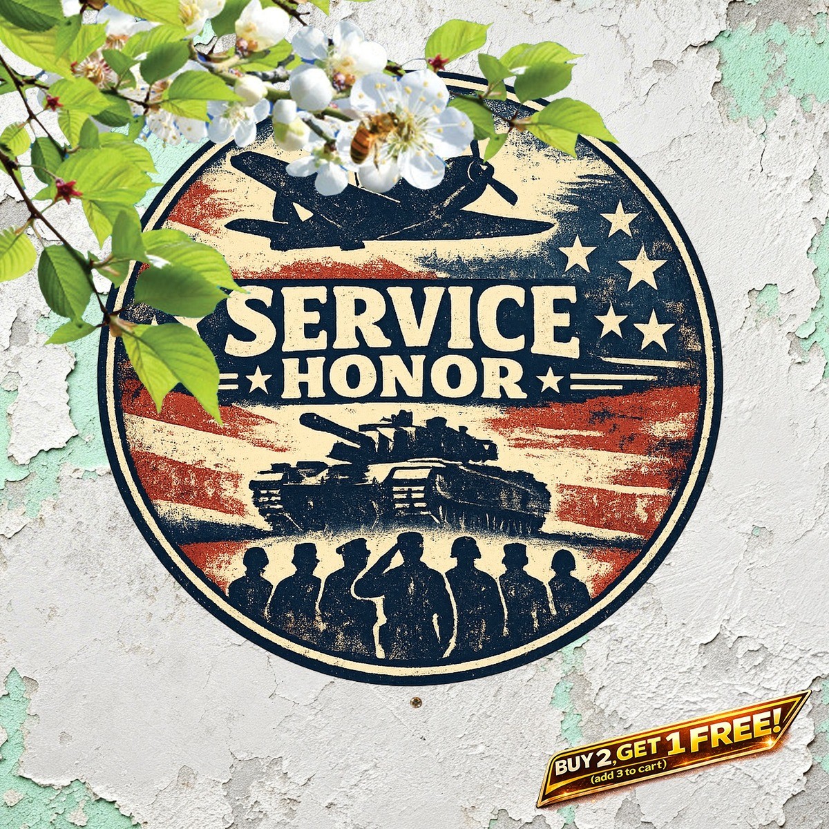 Veterans Military Tribute 8×8 Round Aluminum Metal Sign Wall Art