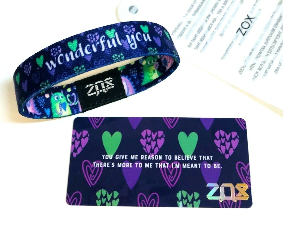 ZOX **WONDERFUL YOU** Silver Single med NIP Wristband w/Card PURPLE MONSTERS