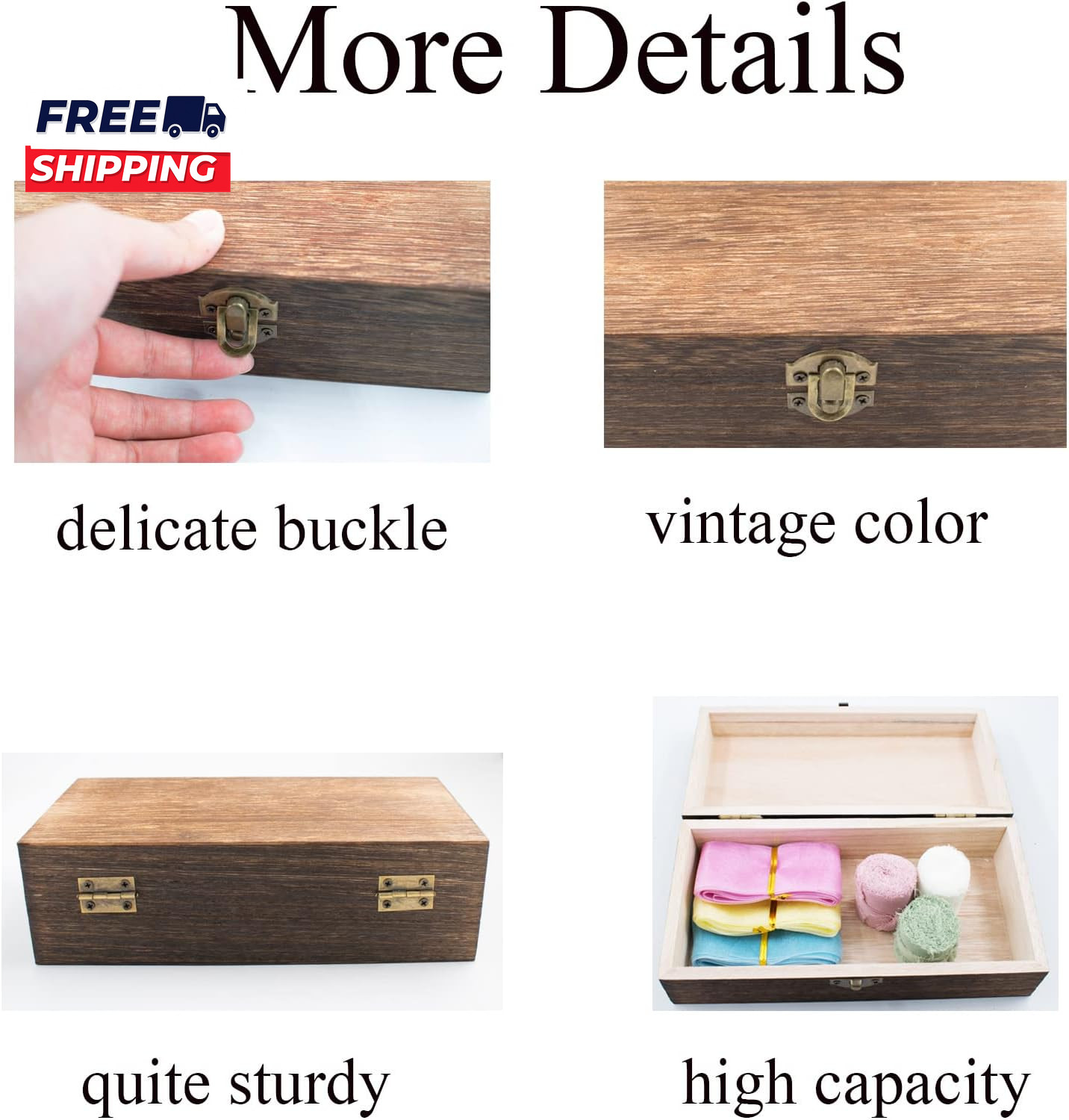 Wood Storage Box with Lid Solid Wood Container Box Decorative Table Large