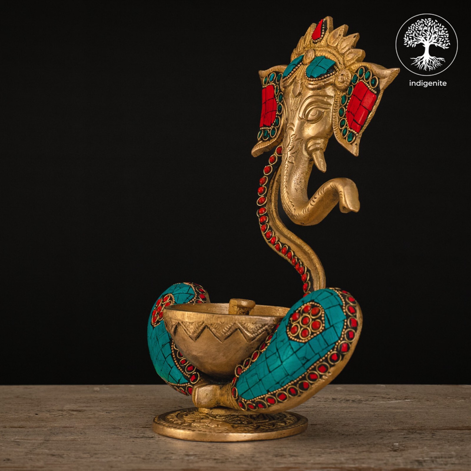 indigenite Brass Ganesh Idol | Size – (6.5 x 3 x 9) Inches, Weight: 1.3 kgs