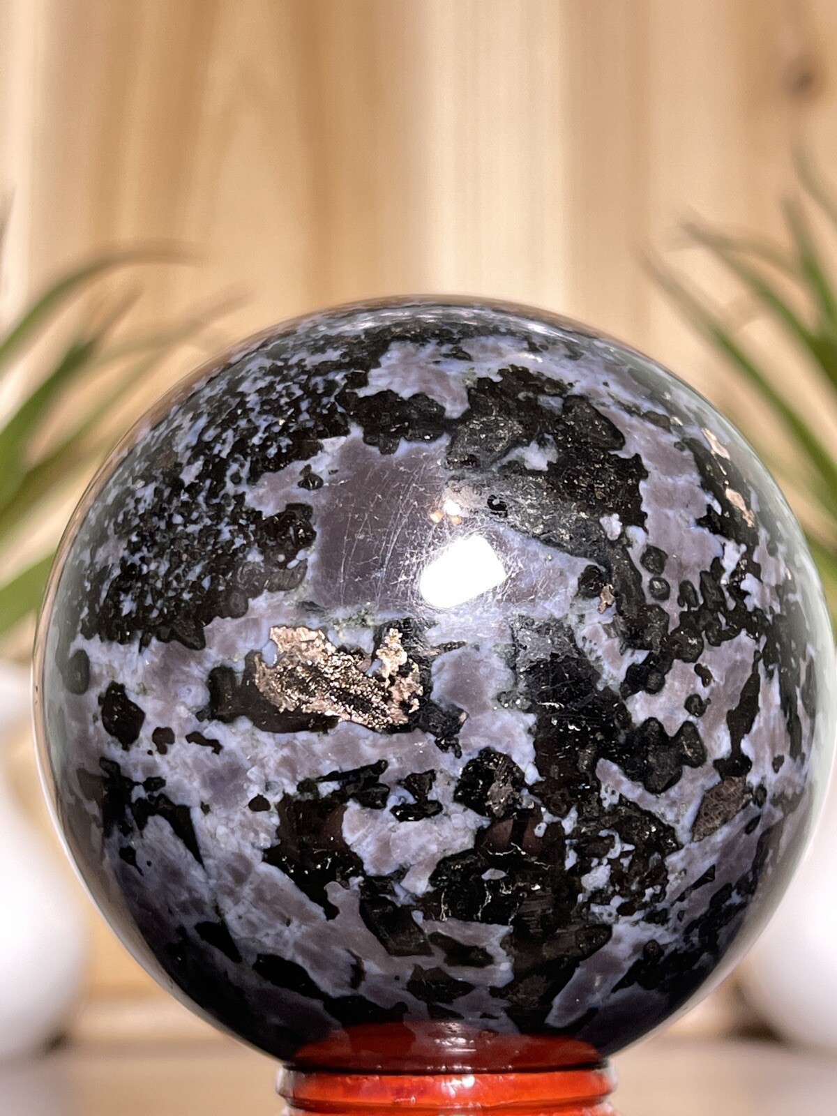 66mm INDIGO GABBRO SPHERE – Mystic Merlinite Mineral Feldspar Crystal Chakra