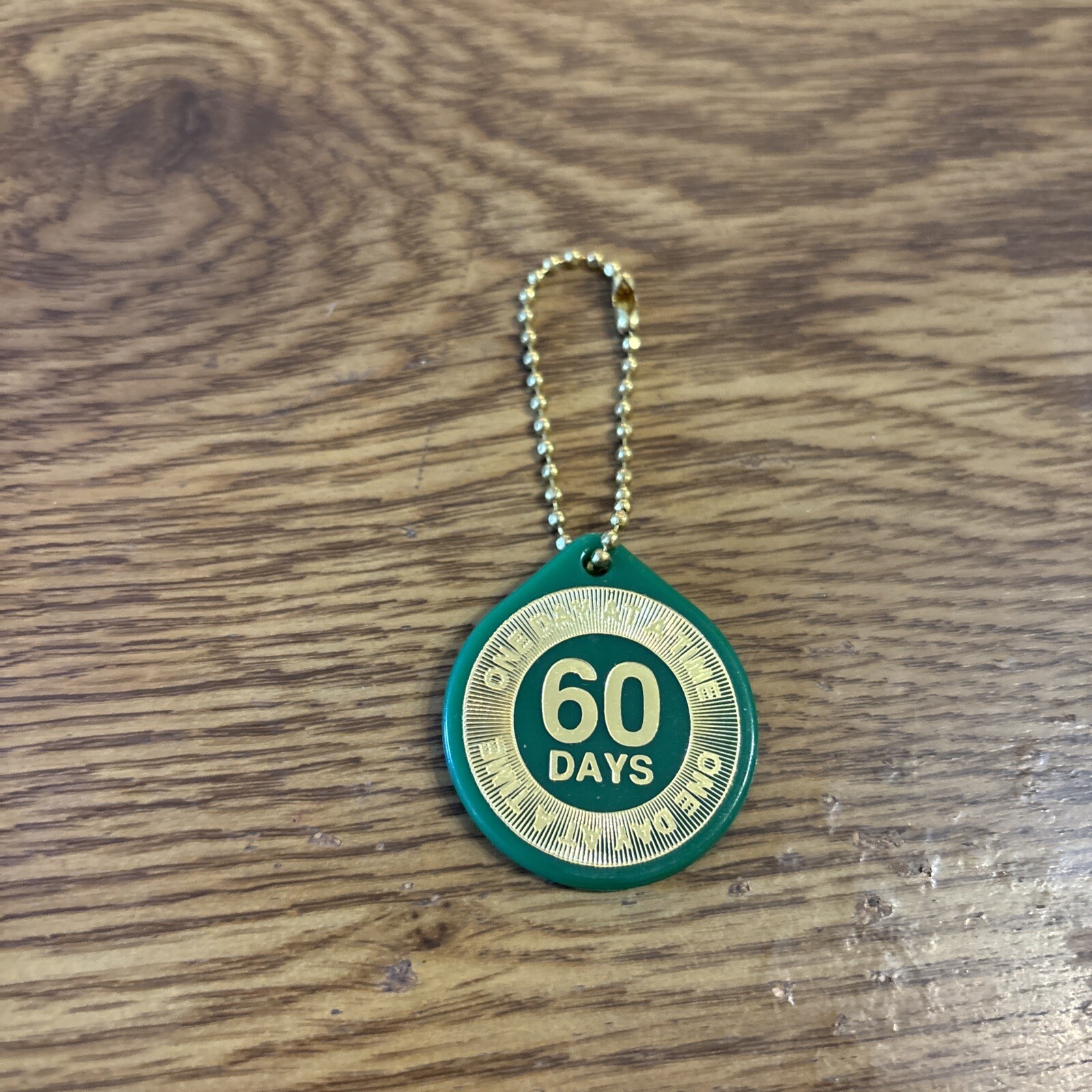 Vintage Sobriety Keychain 1-1/4″ Diameter- 60 Days/ one day at a time, Green