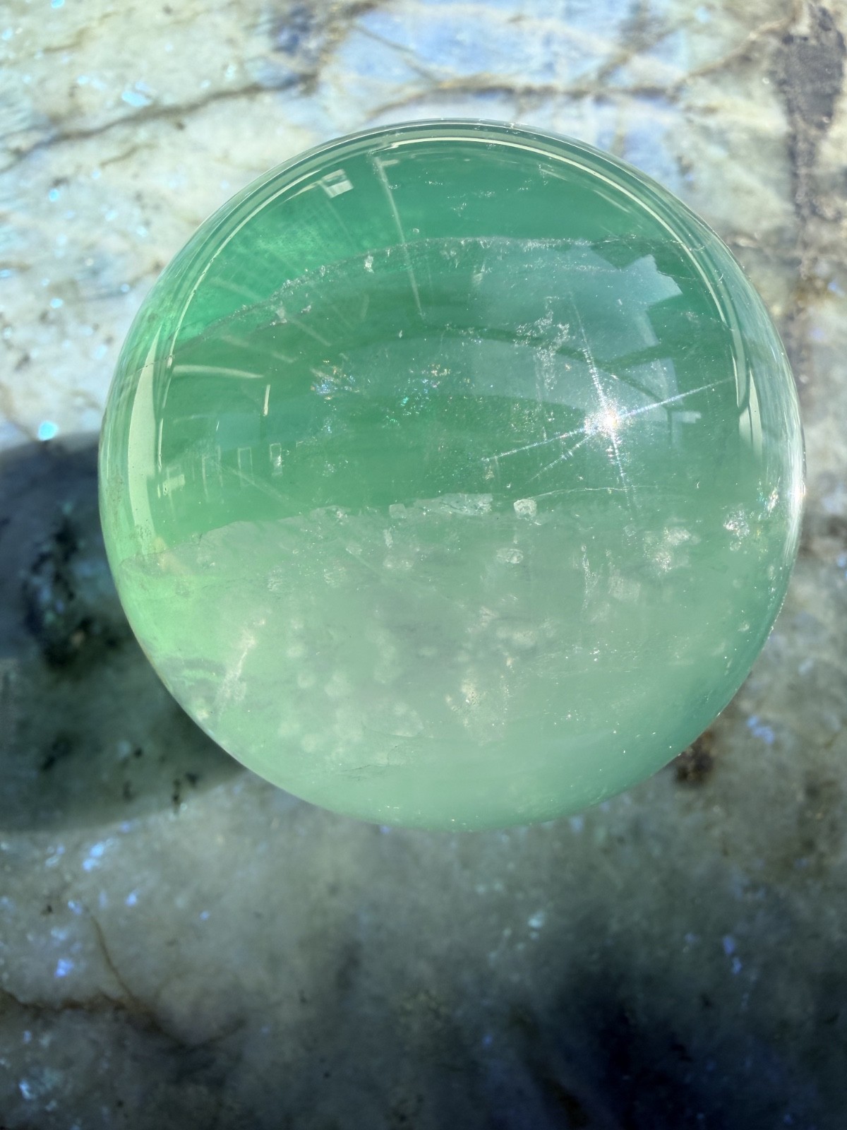 Calcite in Green Fluorite Sphere from China | Manifestation Stone
