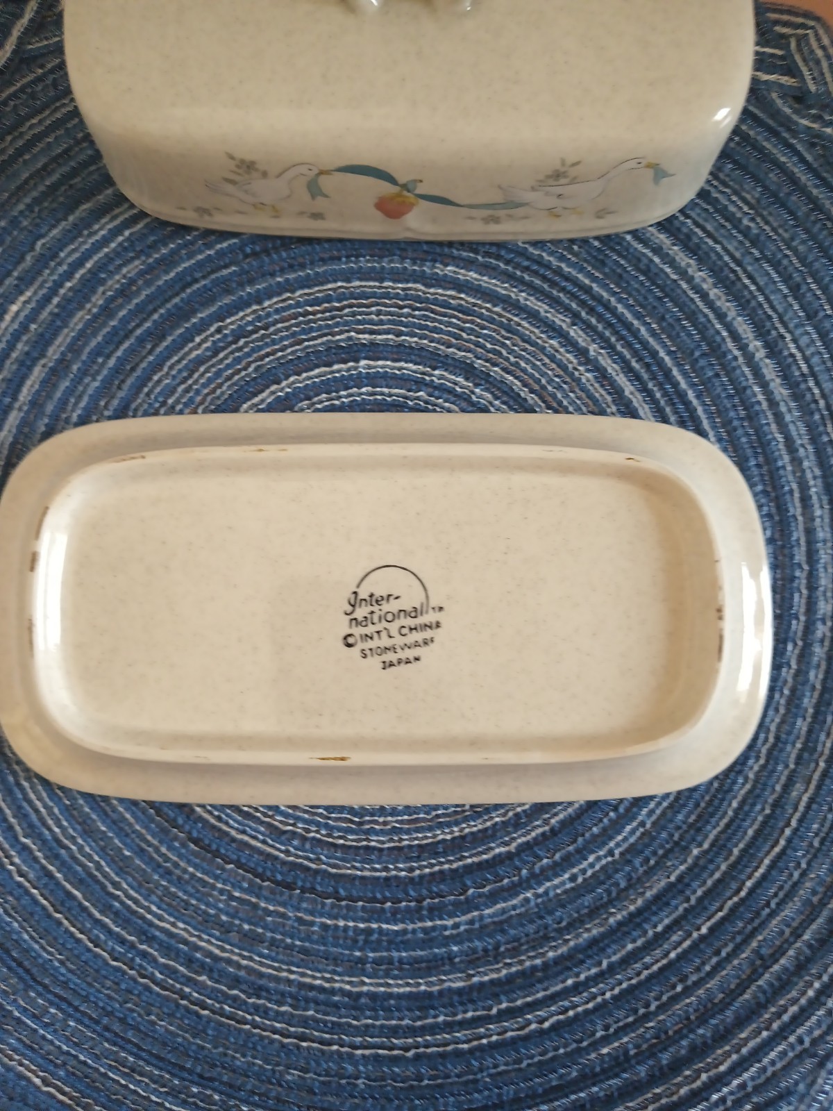 International China Co Vintage Marmalade Geese Covered Butter Dish Stoneware