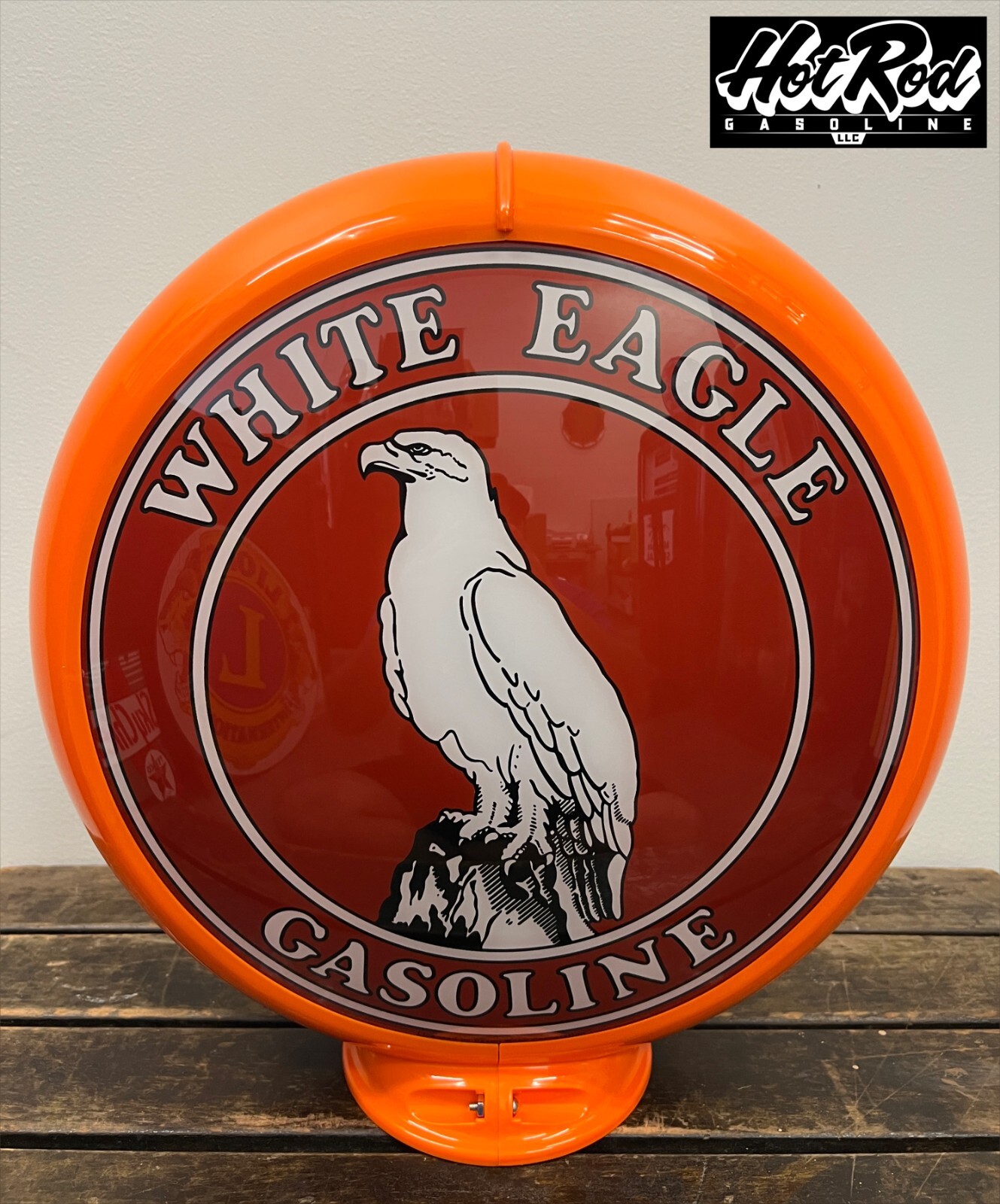 WHITE EAGLE GASOLINE Reproduction 13.5″ Gas Pump Globe – (Orange Body)
