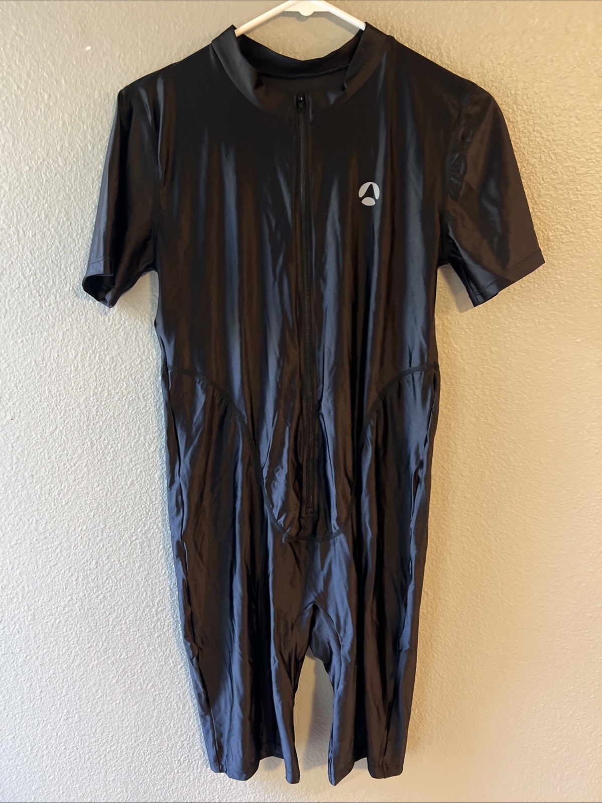 AMORESY Men’s Black Glossy Stretch Bodysuit L Size Fitness Dance Cosplay Japan