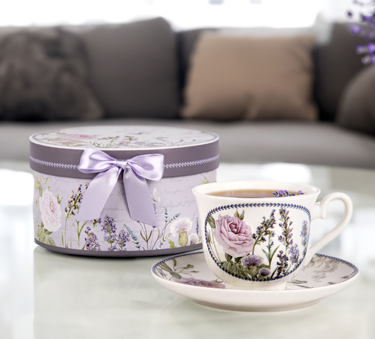 Lavender Rose Bone China Teacup and Saucer in Gift Box 250 ml Porcelain Cup