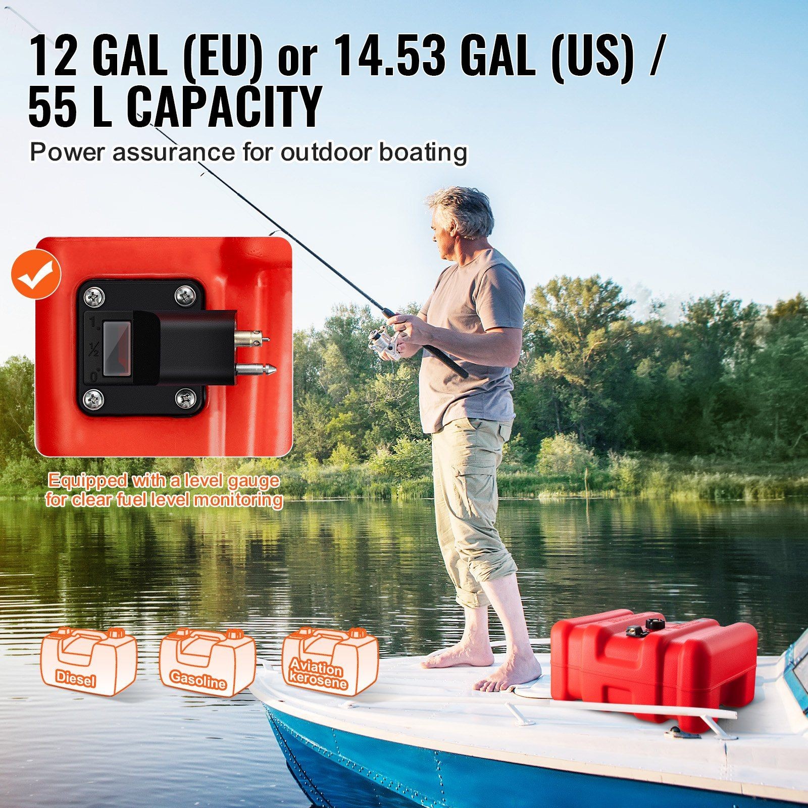 High Density Polyethylene Boat Fuel Tank 14.53Gal with Ergonomic Grips
