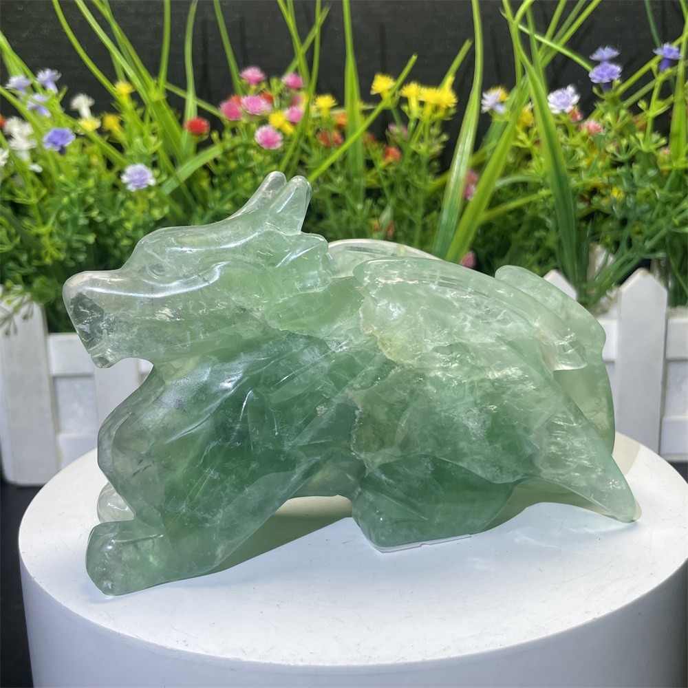 1LB 7.2″ Natural Green Fluorite Dragon Crystal Quartz Reiki Gift Mineral Decor