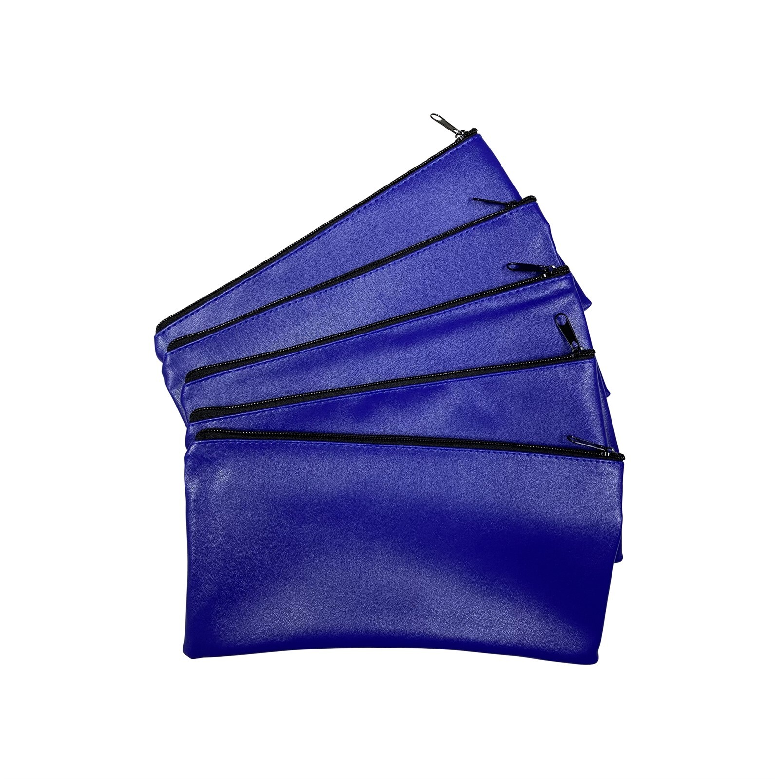 5 Blue Zippered Vinyl Bank Deposit Money Bag Cash Coins Organizer Pouch 11″ x 6″